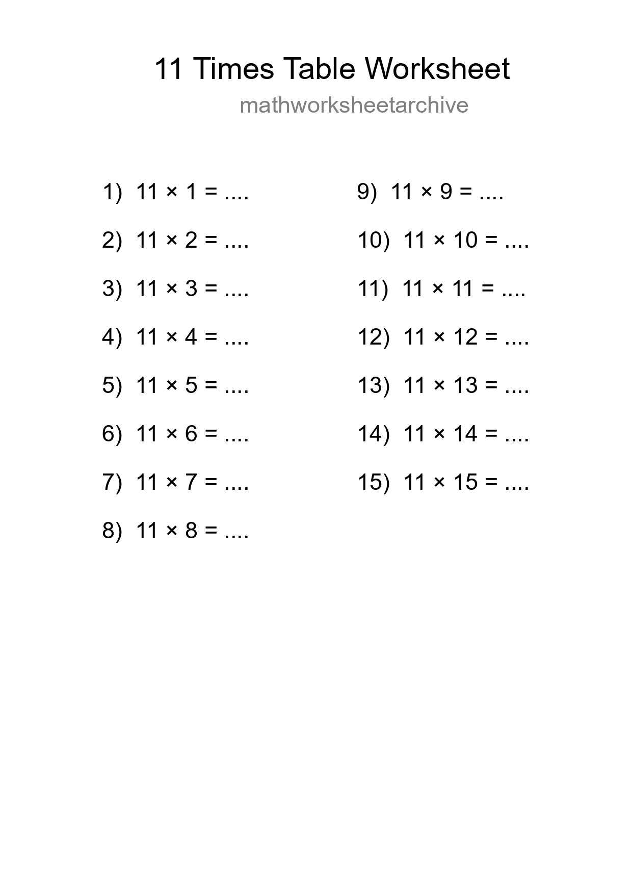 11 Times Table Worksheet For Grade 4 With Answers - Part 149