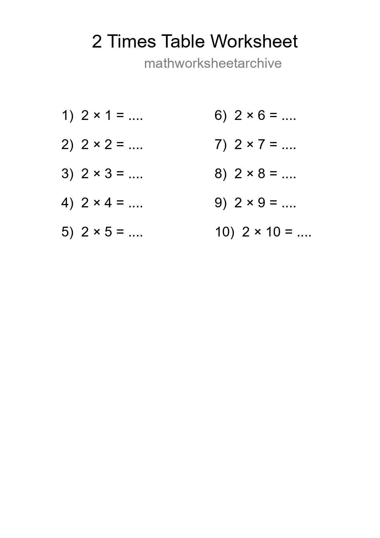 2 Times Table Worksheet For Grade 2 - Part 9