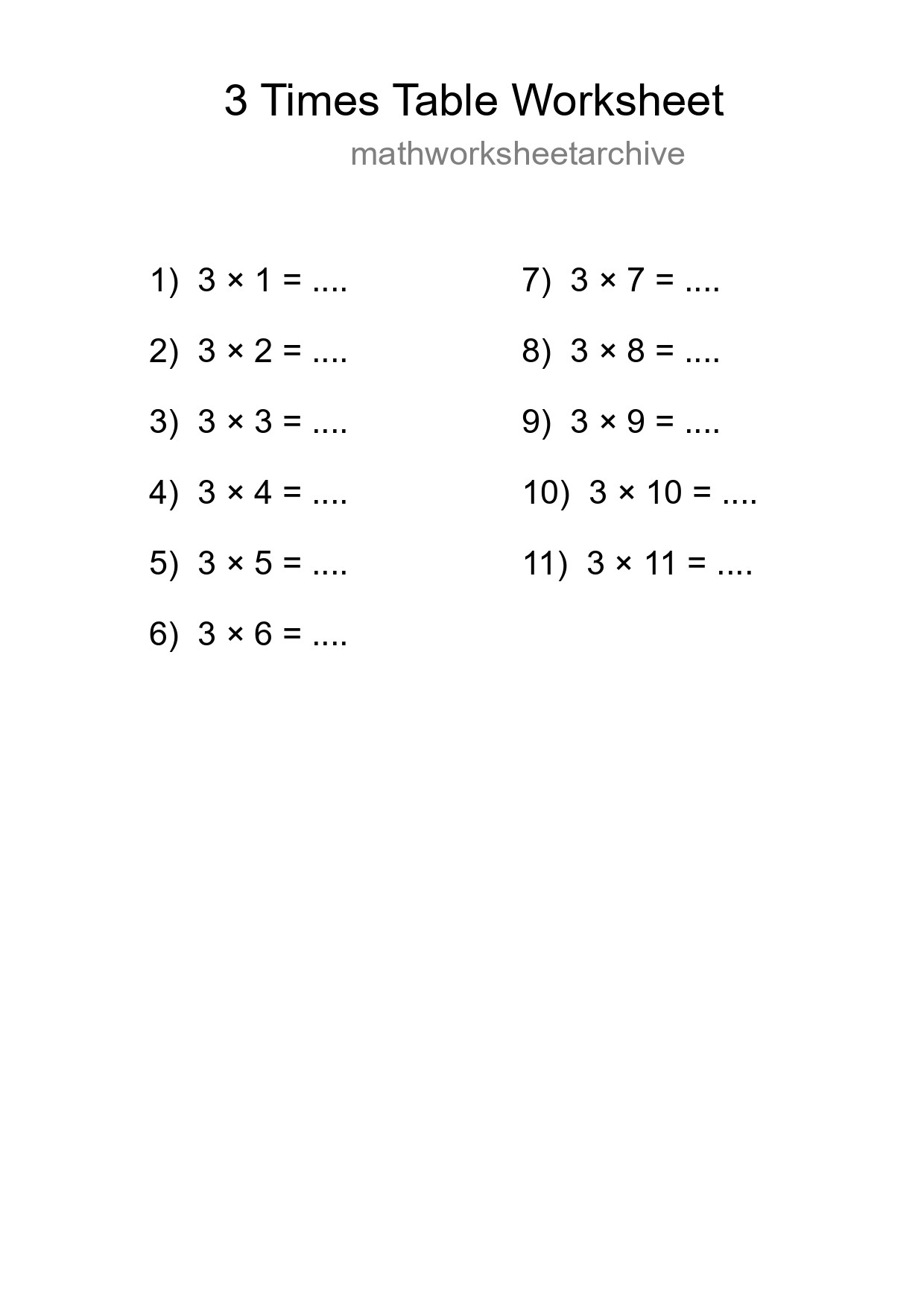 3 Times Table Worksheet For Grade 2 - Part 129
