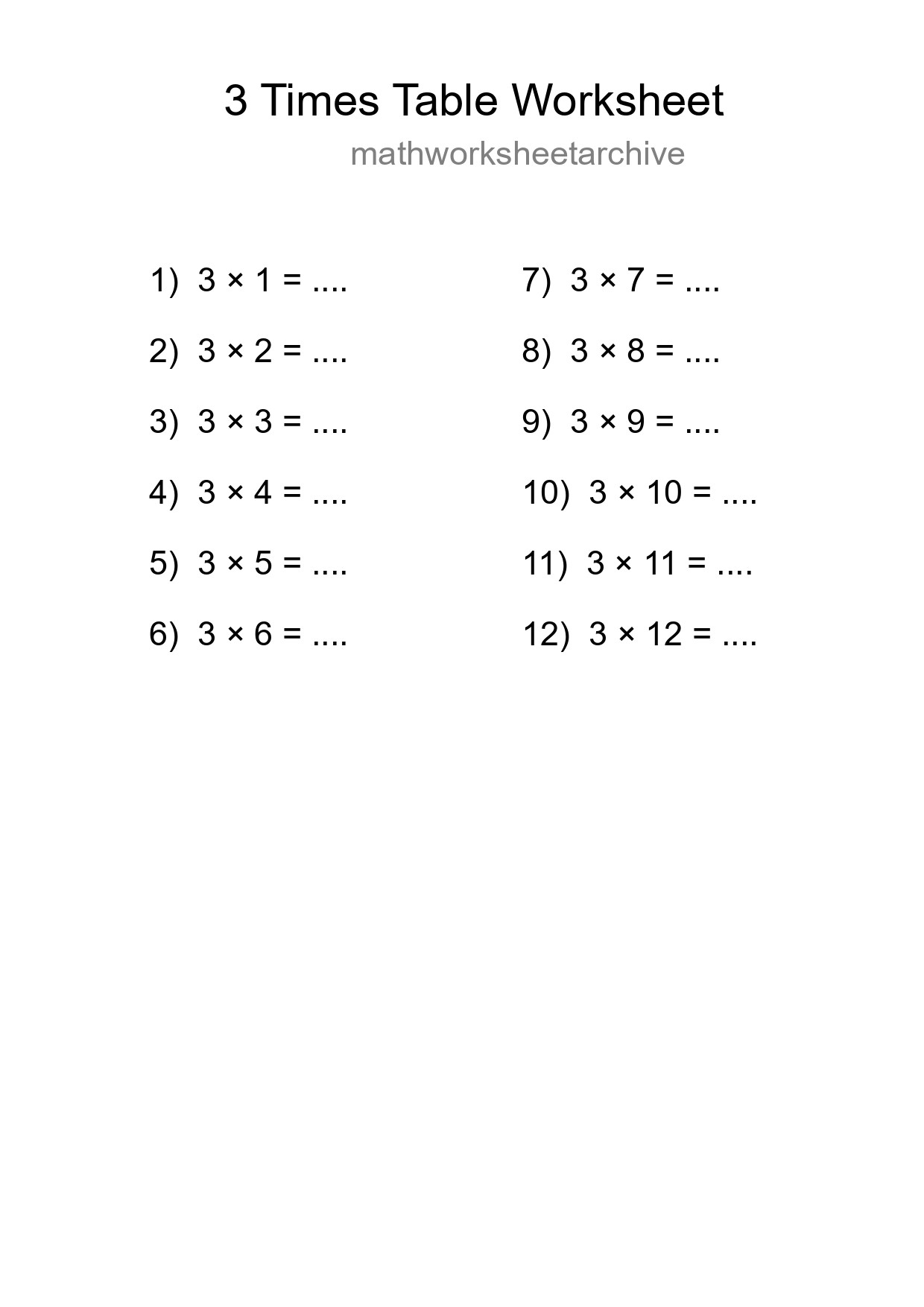 3 Times Table Worksheet For Grade 2 - Part 219