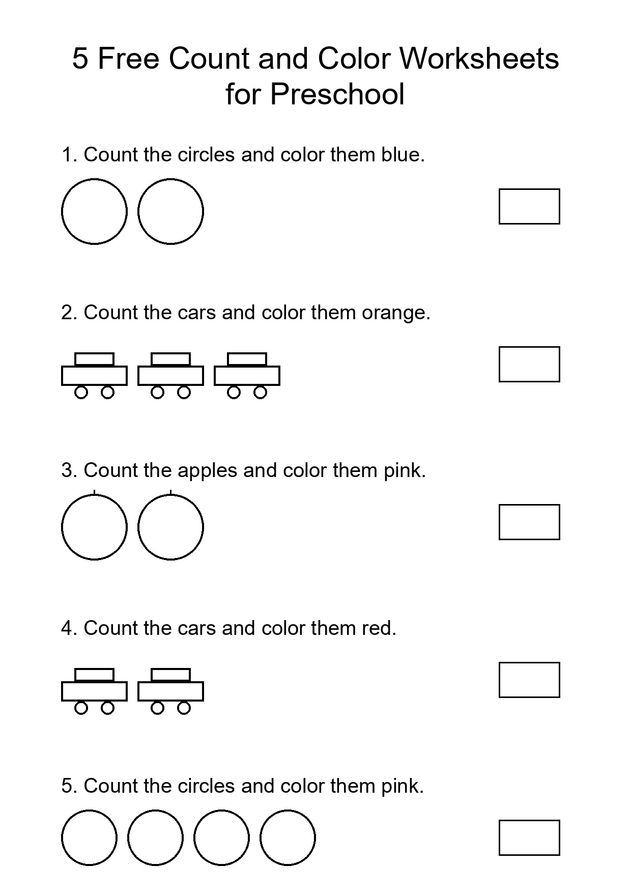 5 Free Count and Color Worksheets for Preschool