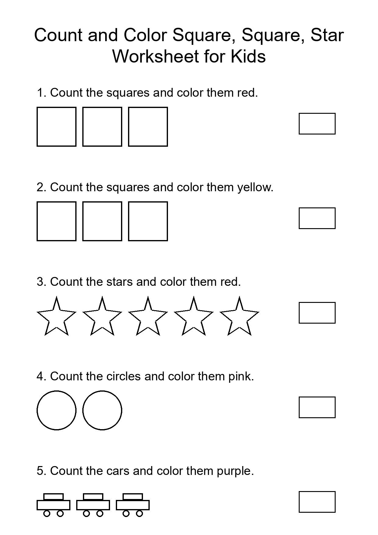 Count and Color Square, Square, Star Worksheet for Kids