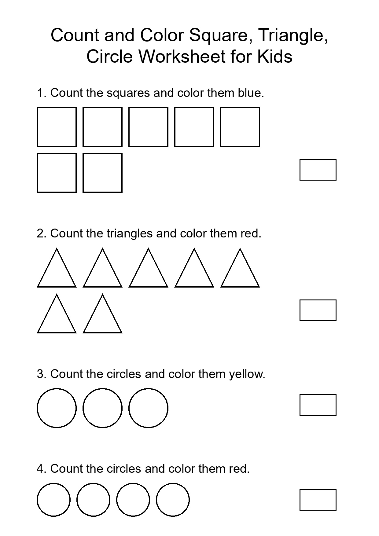 Count and Color Square, Triangle, Circle Worksheet for Kids