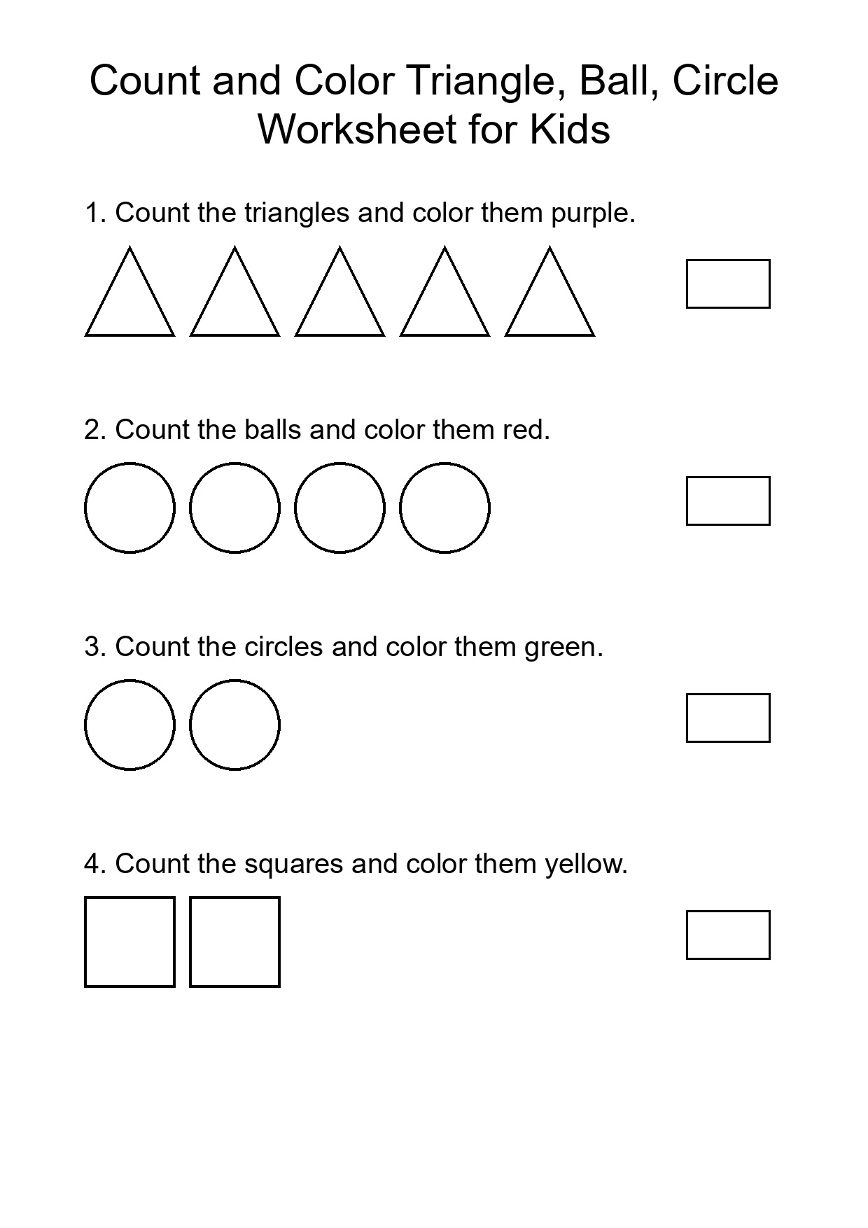 Count and Color Triangle, Ball, Circle Worksheet for Kids