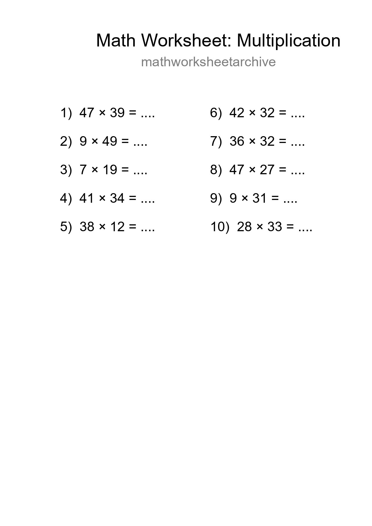 Free 10 Multiplication Math Worksheet For Grade 2 - Part 137