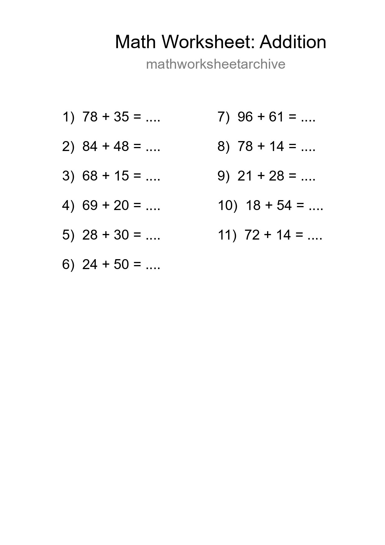 Free 11 Addition Math Worksheet For Grade 3 - Part 91