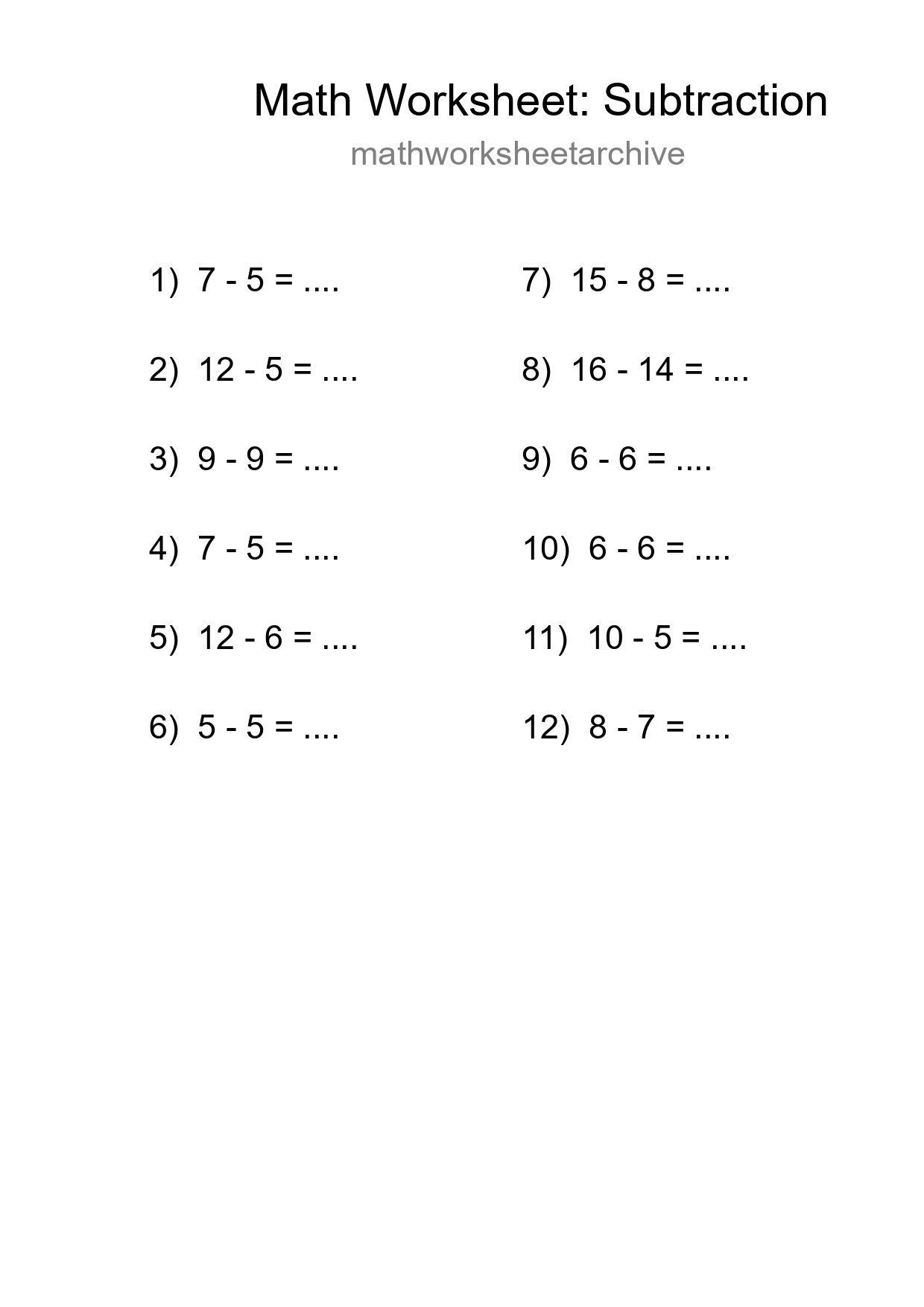 Free 12 Subtraction Math Worksheet For Grade 2 - Part 268