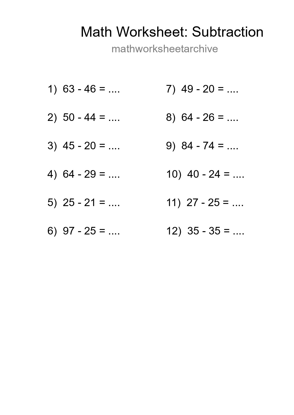 Free 12 Subtraction Math Worksheet For Grade 3 - Part 128