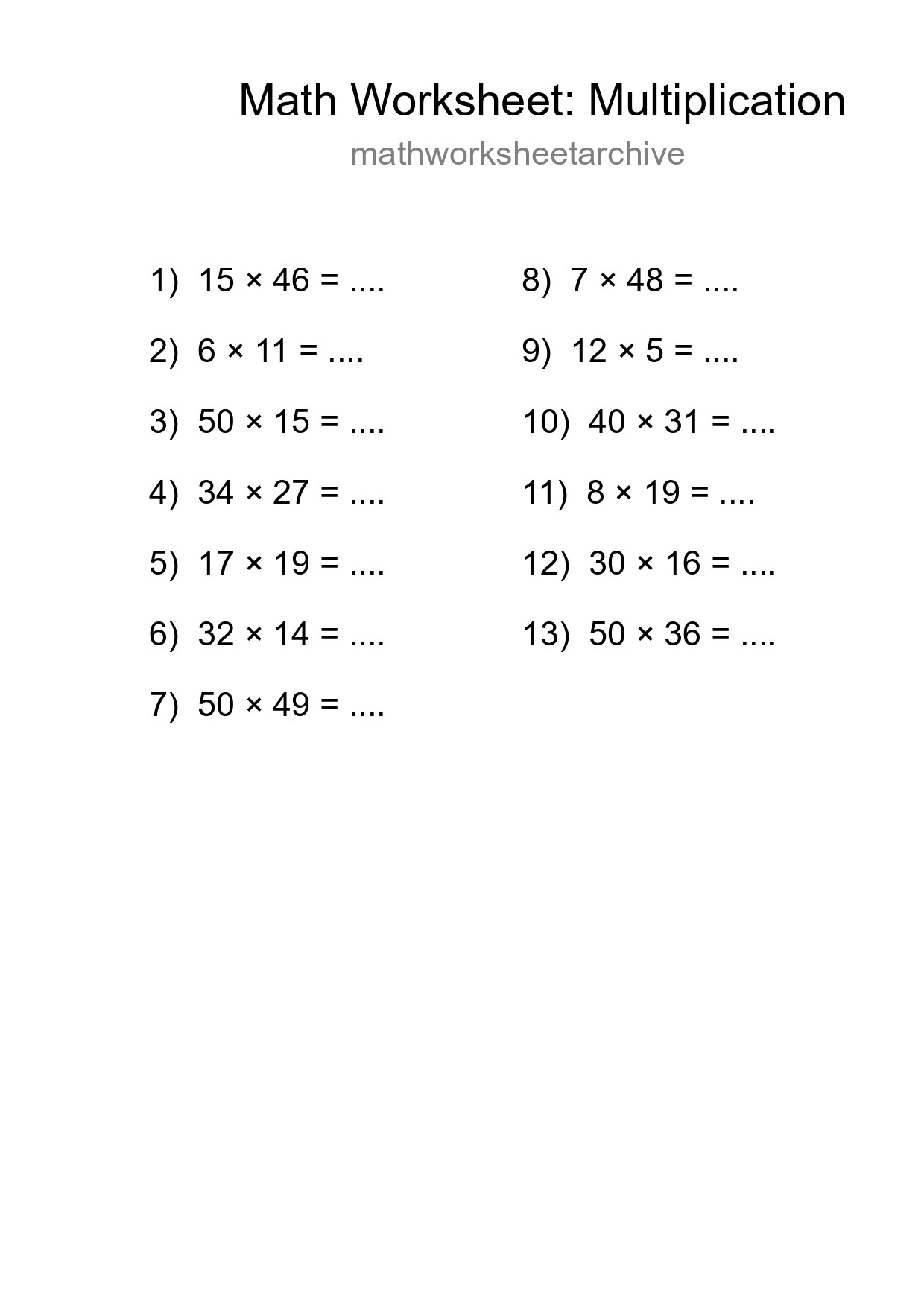 Free 13 Multiplication Math Worksheet For Grade 2 With Answers - Part 187