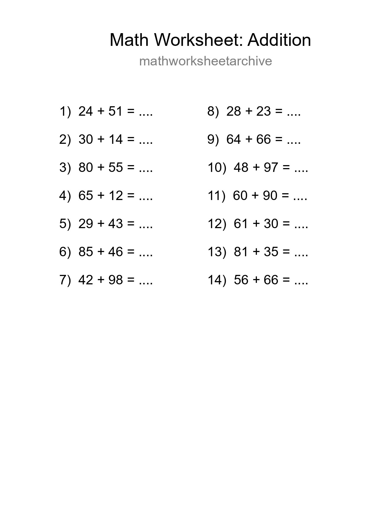 Free 14 Addition Math Worksheet For Grade 3 With Answers - Part 31