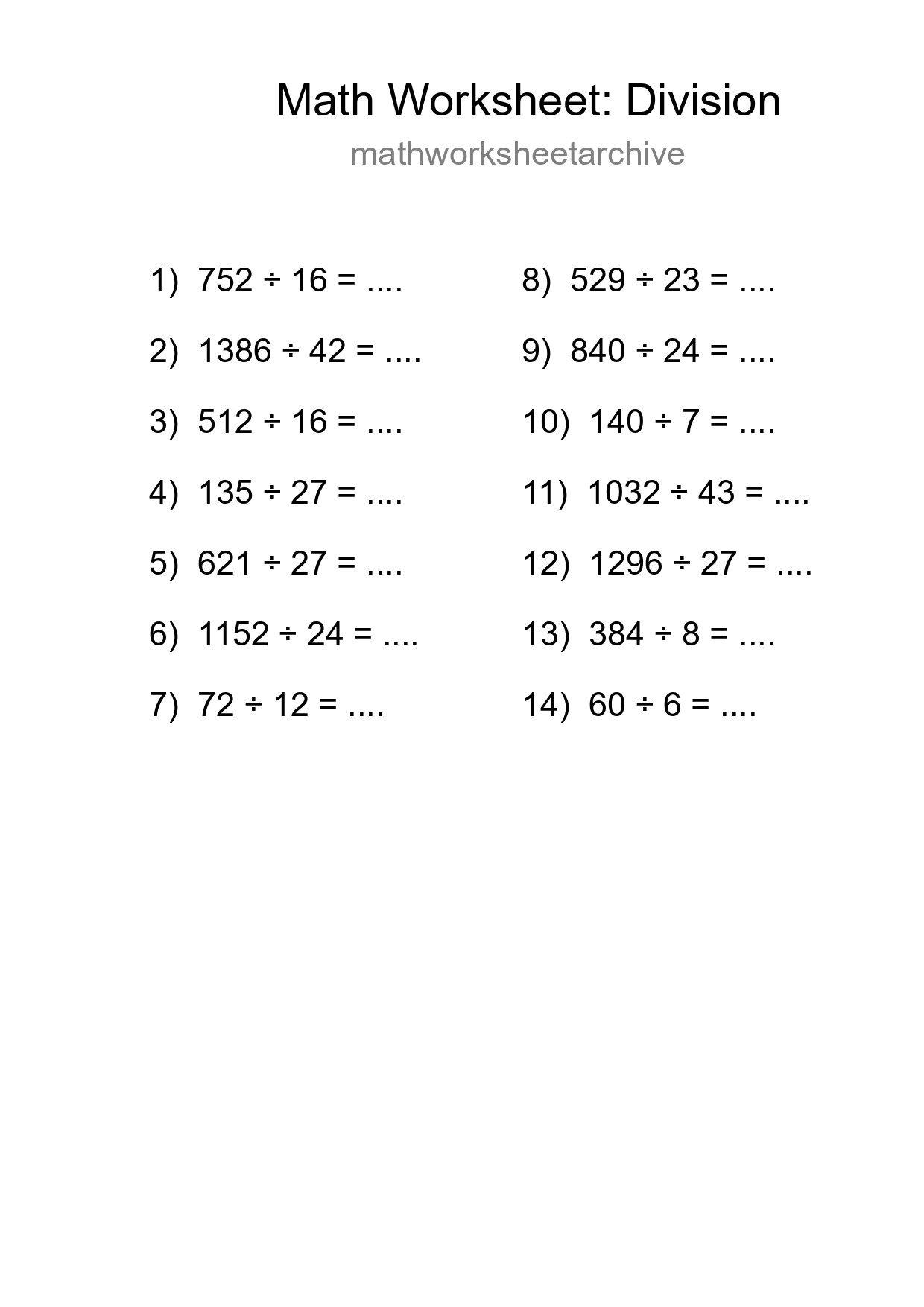 Free 14 Division Math Worksheet For Grade 2 - Part 294