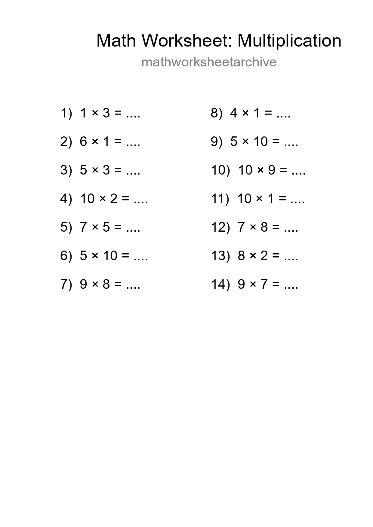 Free 14 Multiplication Math Worksheet For Grade 1 With Answers - Part 57