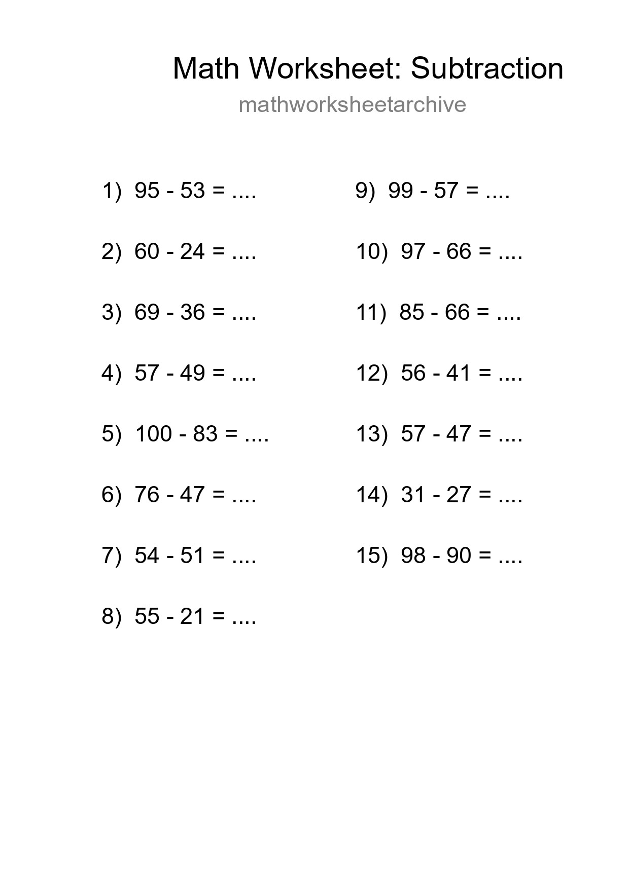 Free 15 Subtraction Math Worksheet For Grade 3 With Answers - Part 228