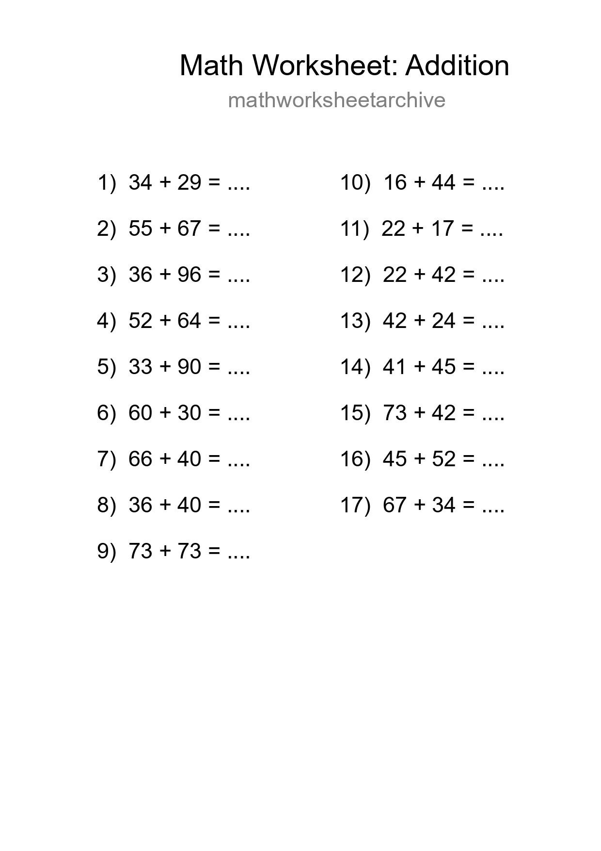 Free 17 Addition Math Worksheet For Grade 3 With Answers - Part 61