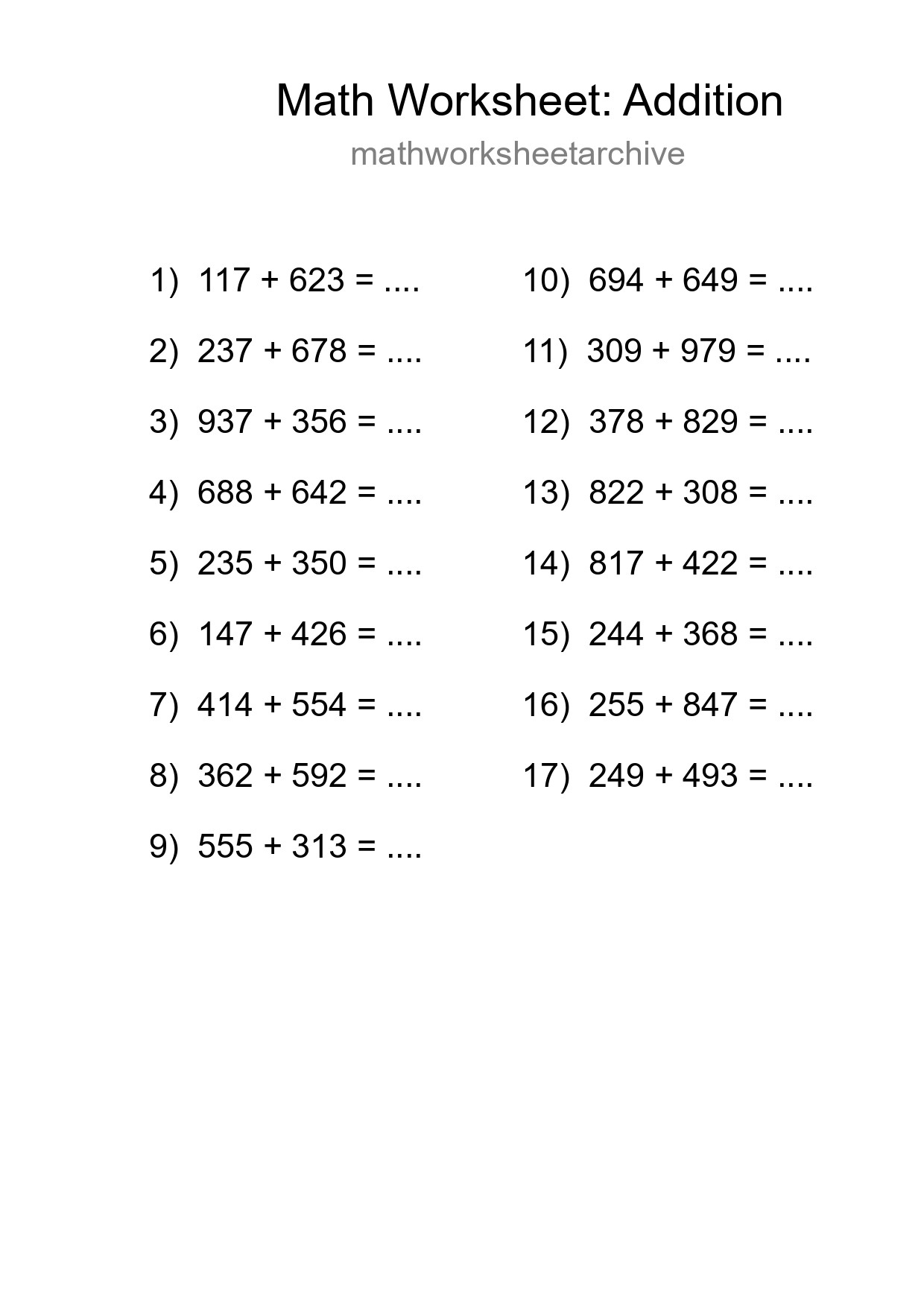Free 17 Addition Math Worksheet For Grade 5 With Answers - Part 221