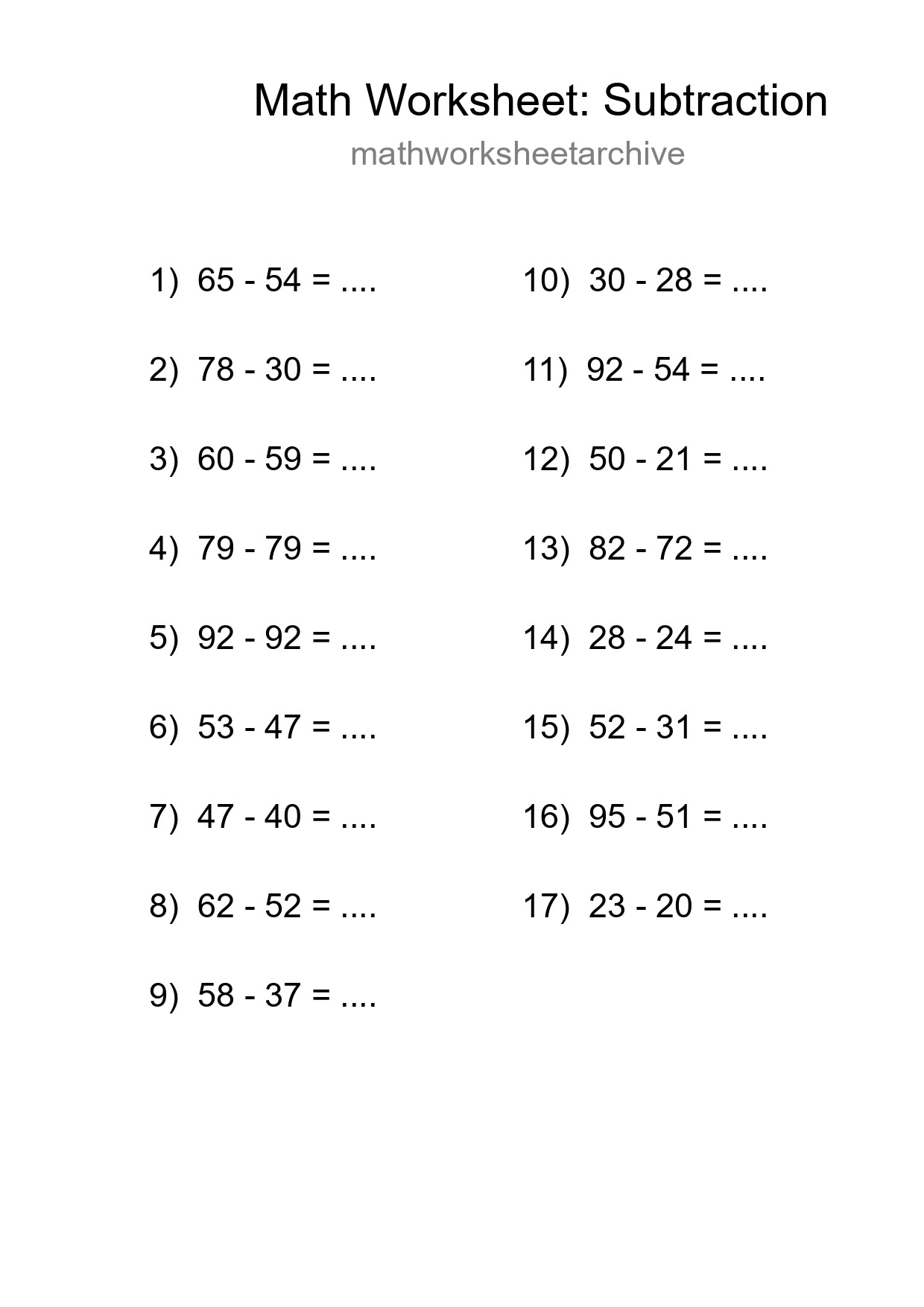 Free 17 Subtraction Math Worksheet For Grade 3 With Answers - Part 148