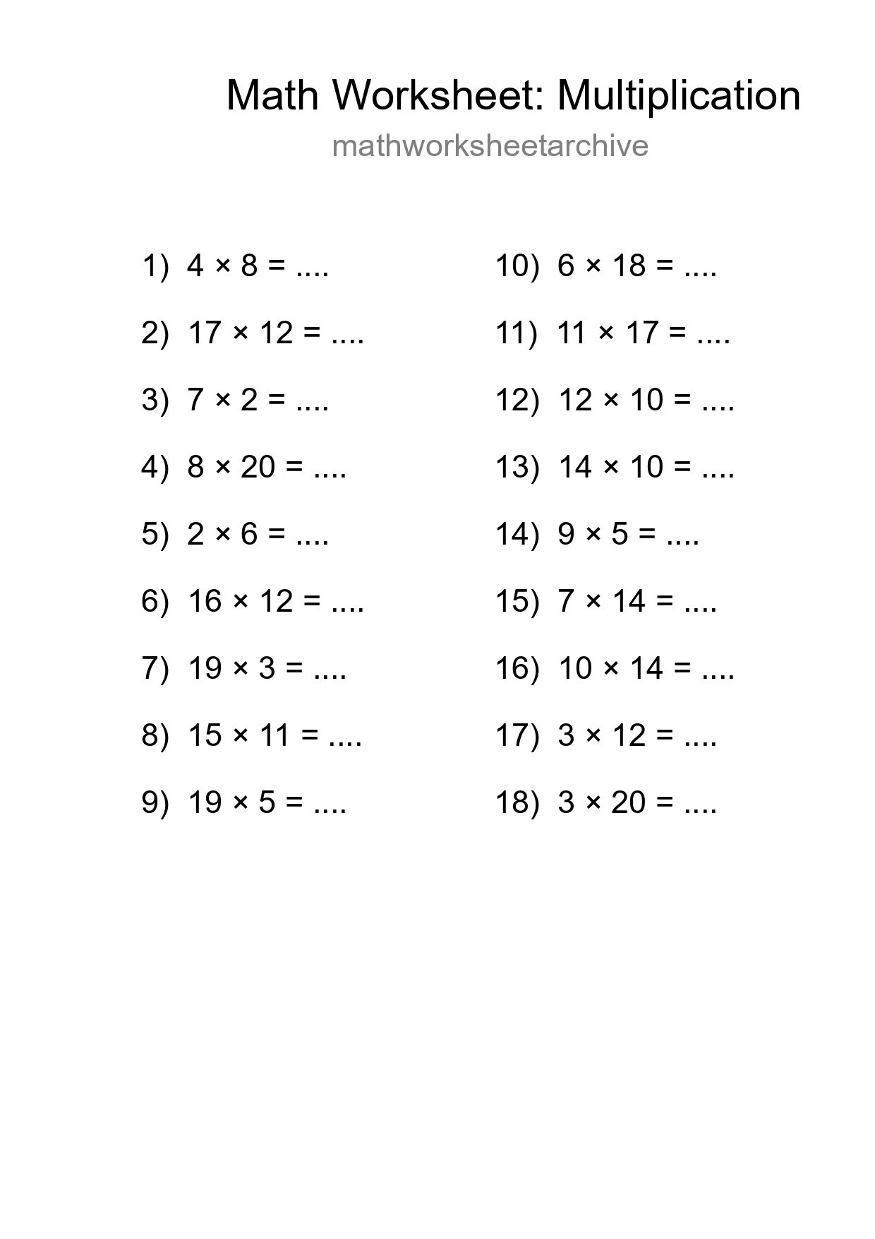 Free 18 Multiplication Math Worksheet For Grade 2 - Part 157