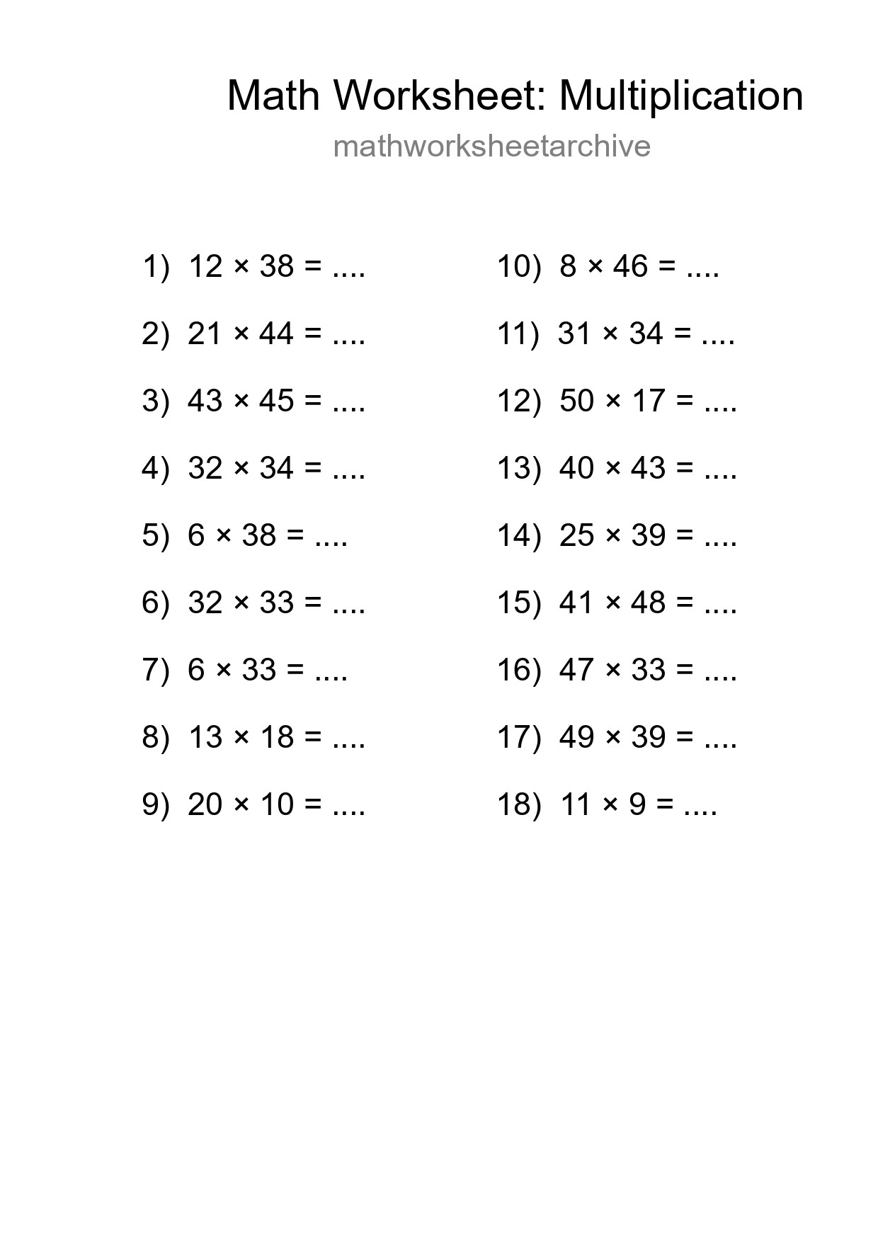 Free 18 Multiplication Math Worksheet For Grade 2 With Answers - Part 127