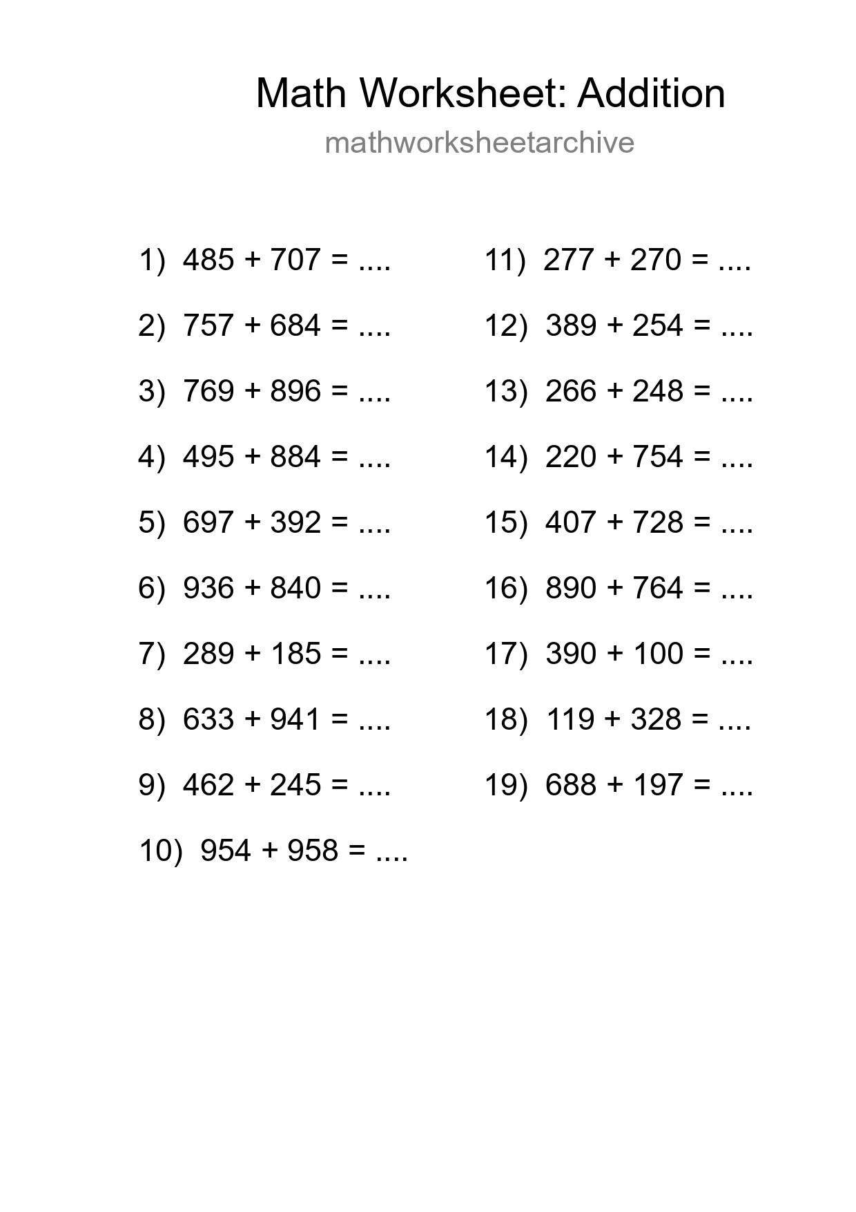 Free 19 Addition Math Worksheet For Grade 5 - Part 271
