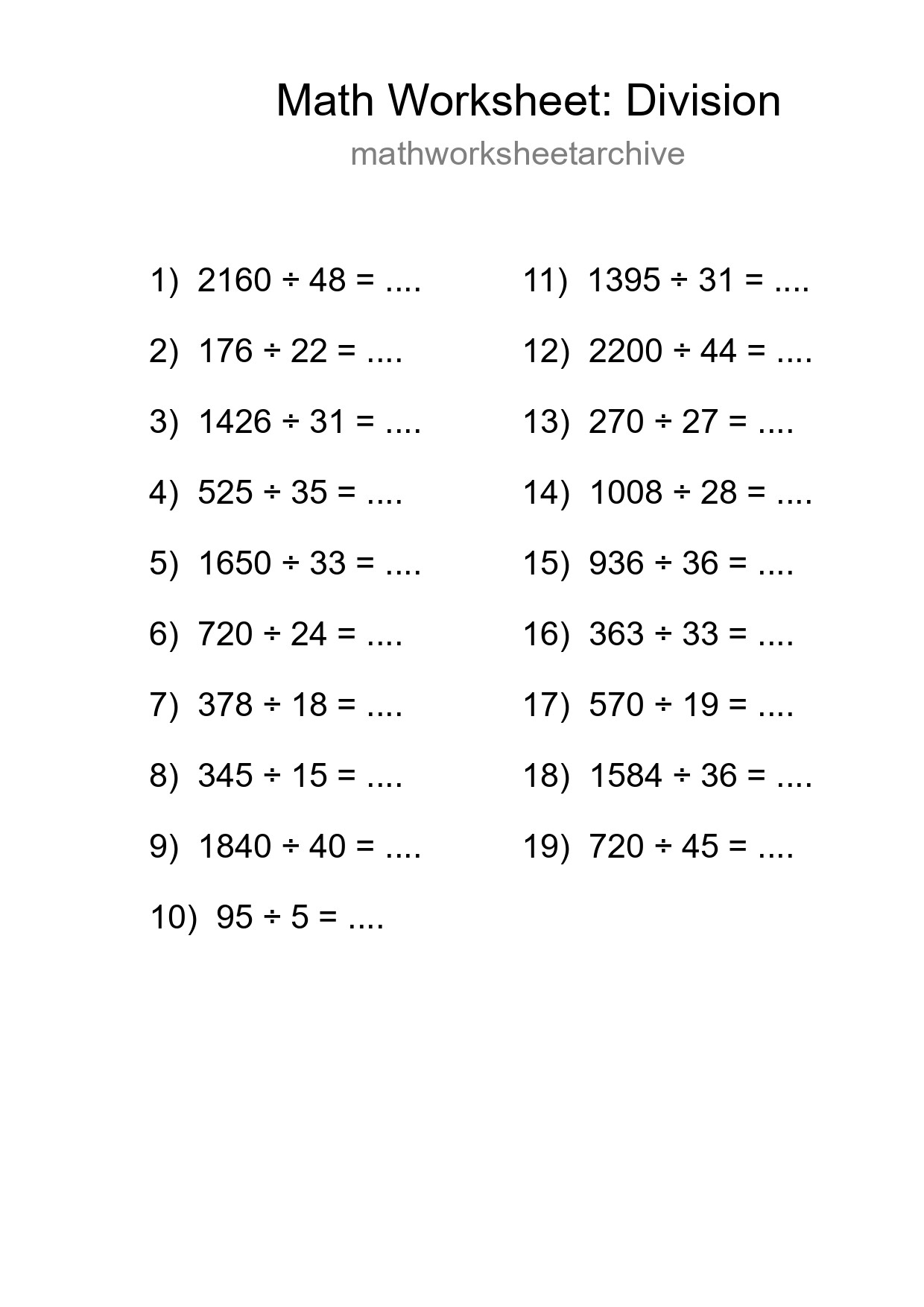Free 19 Division Math Worksheet For Grade 2 With Answers - Part 234