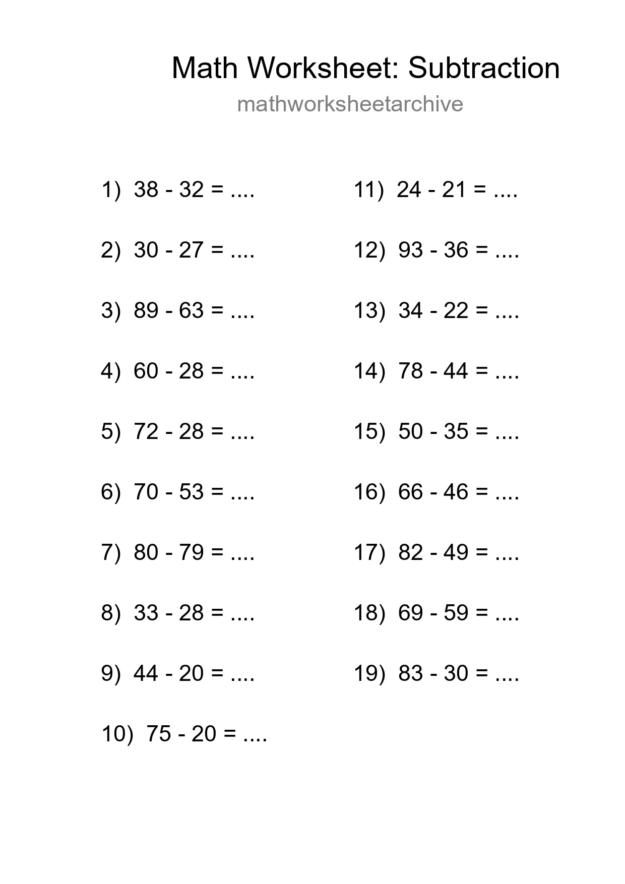 Free 19 Subtraction Math Worksheet For Grade 3 With Answers - Part 198