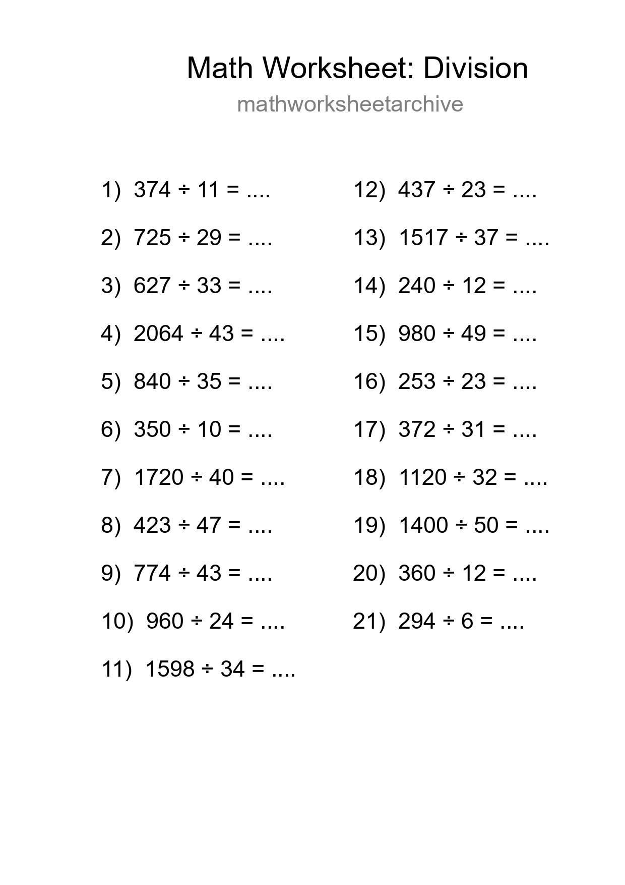 Free 21 Division Math Worksheet For Grade 2 With Answers - Part 94