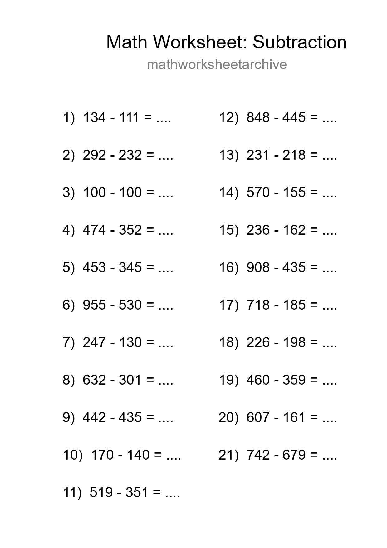 Free 21 Subtraction Math Worksheet For Grade 5 With Answers - Part 88