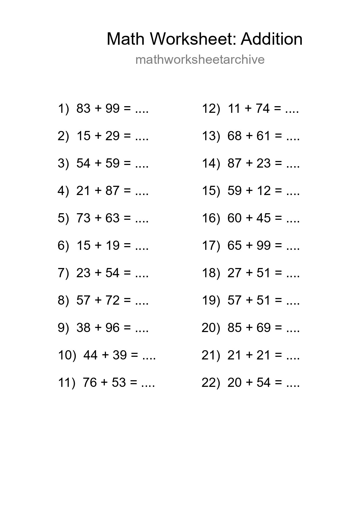 Free 22 Addition Math Worksheet For Grade 3 - Part 251