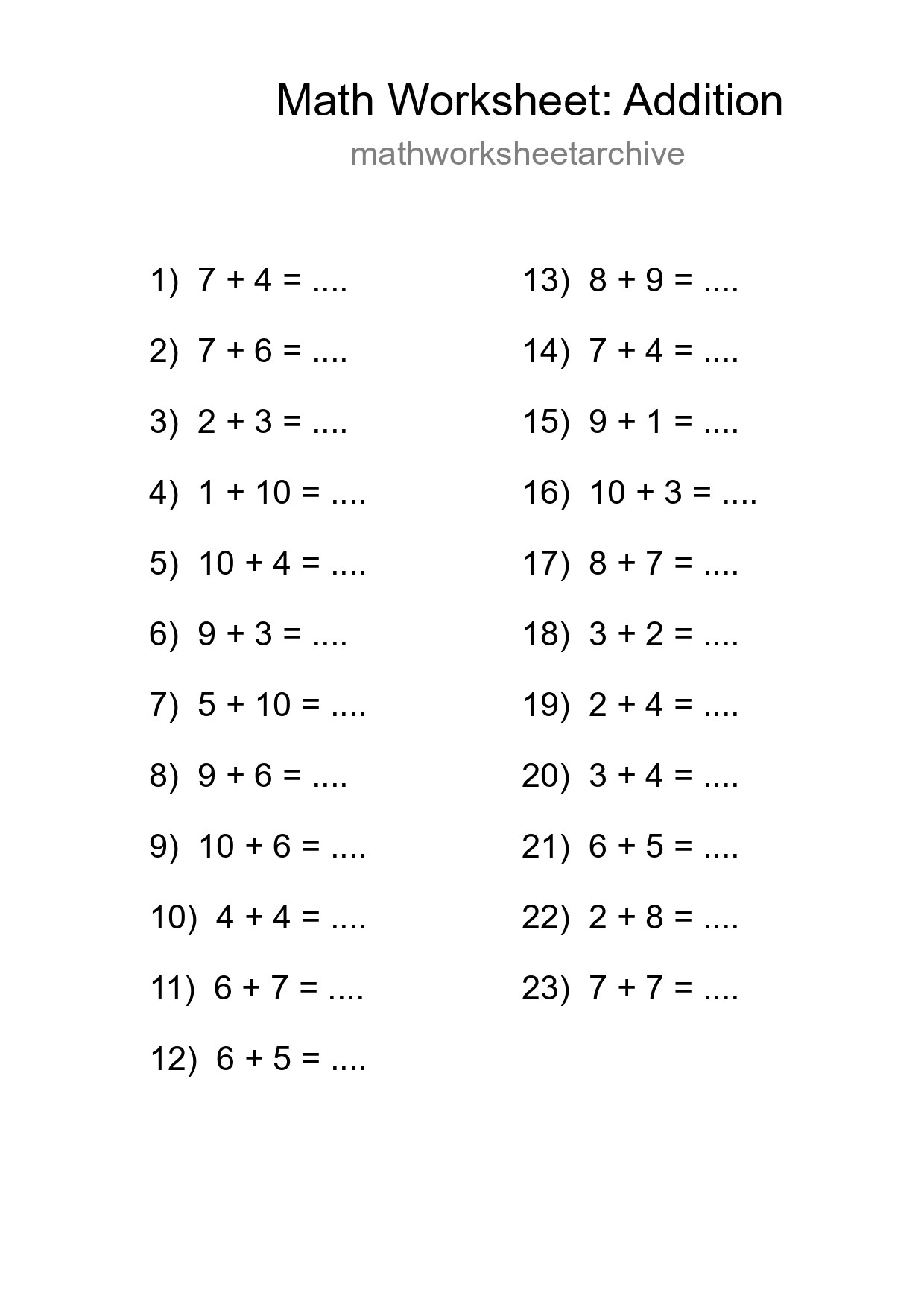 Free 23 Addition Math Worksheet For Grade 1 - Part 41