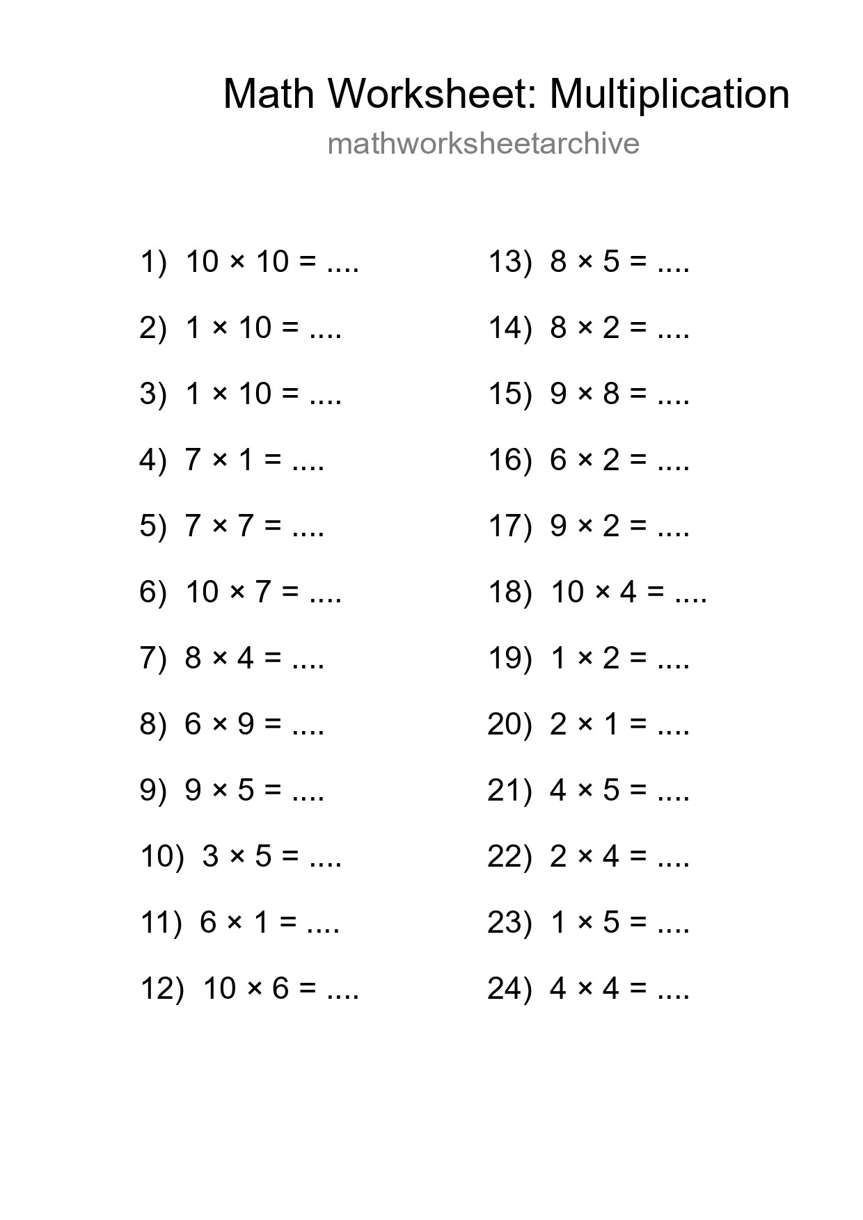 Free 24 Multiplication Math Worksheet For Grade 1 - Part 107