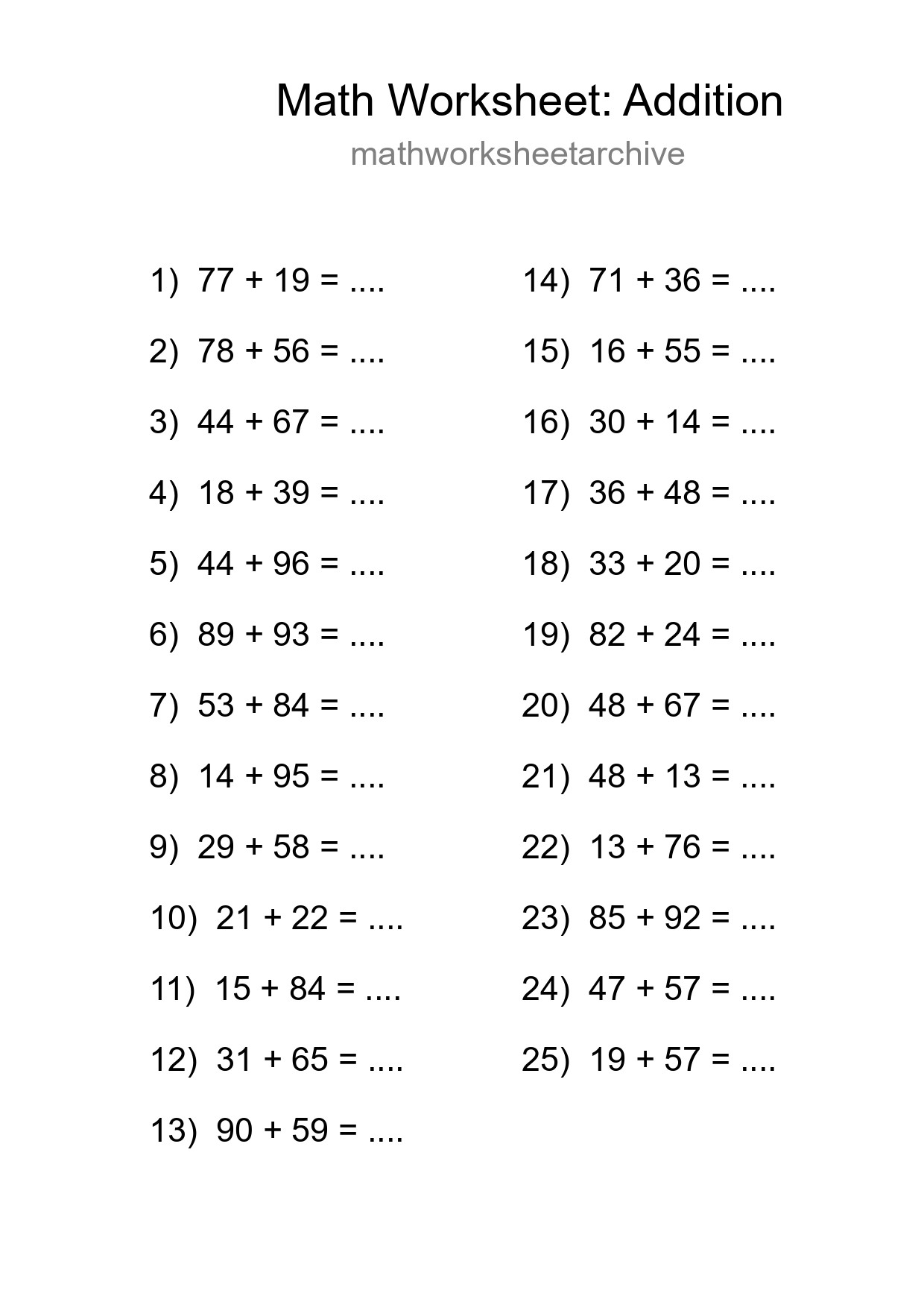 Free 25 Addition Math Worksheet For Grade 3 - Part 261