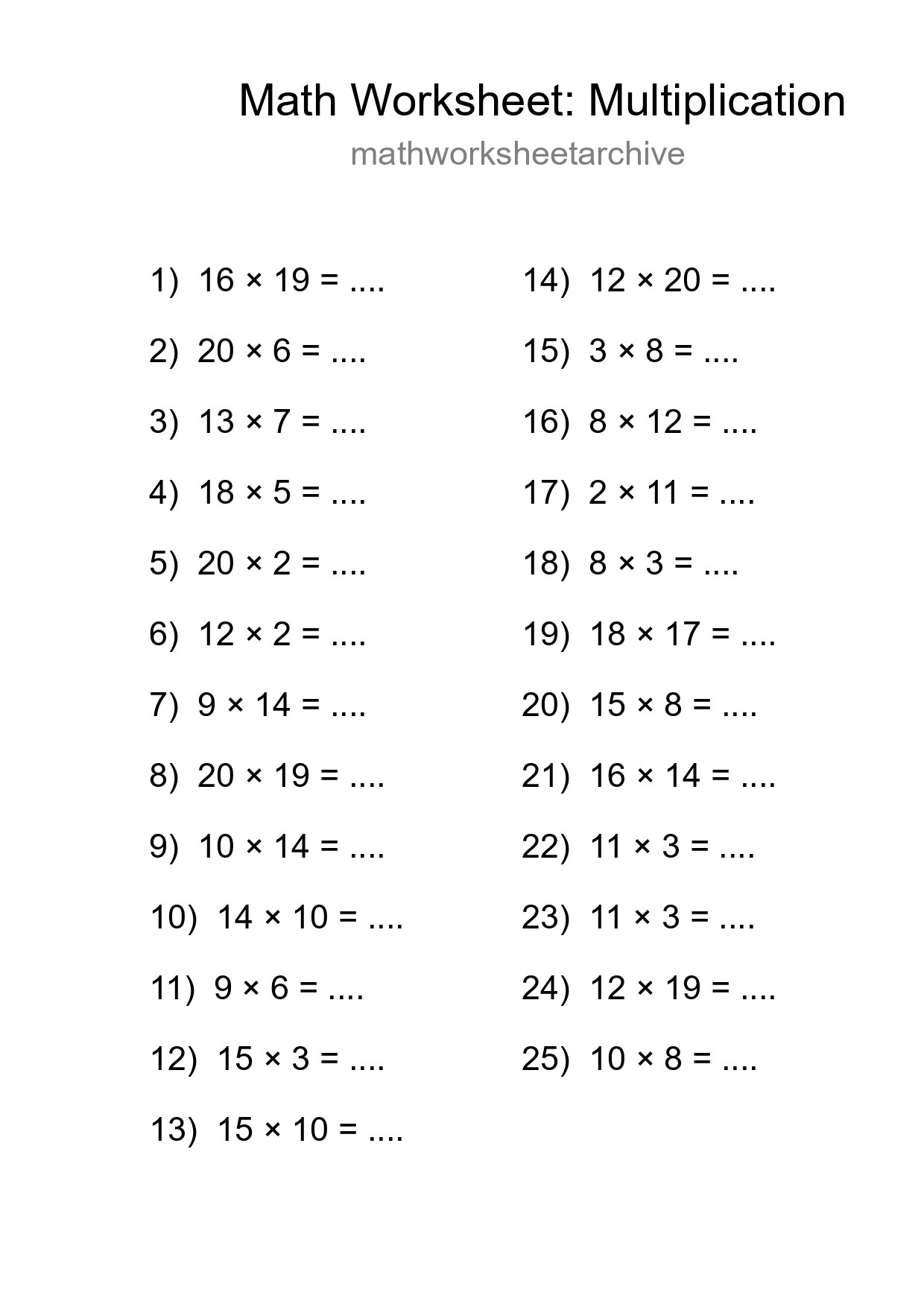 Free 25 Multiplication Math Worksheet For Grade 2 - Part 247