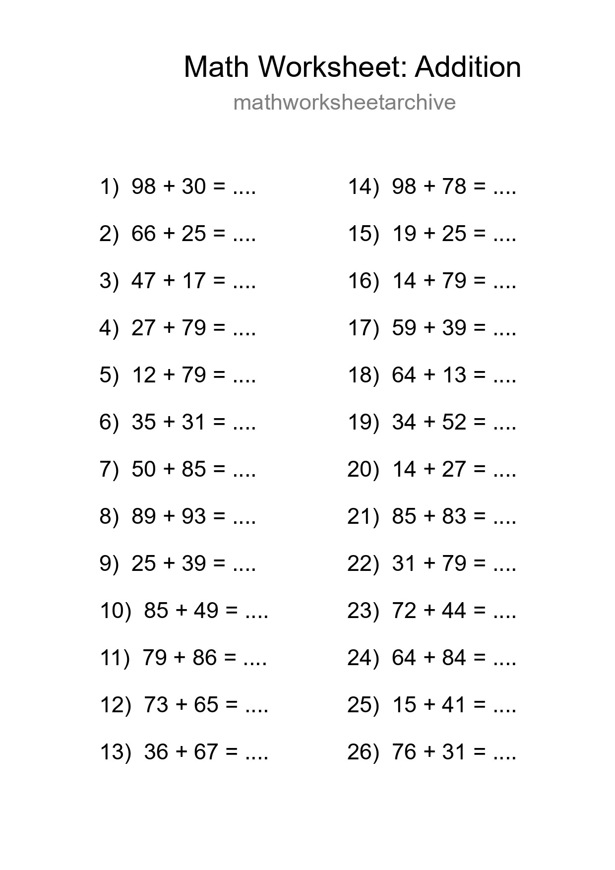 Free 26 Addition Math Worksheet For Grade 3 With Answers - Part 151