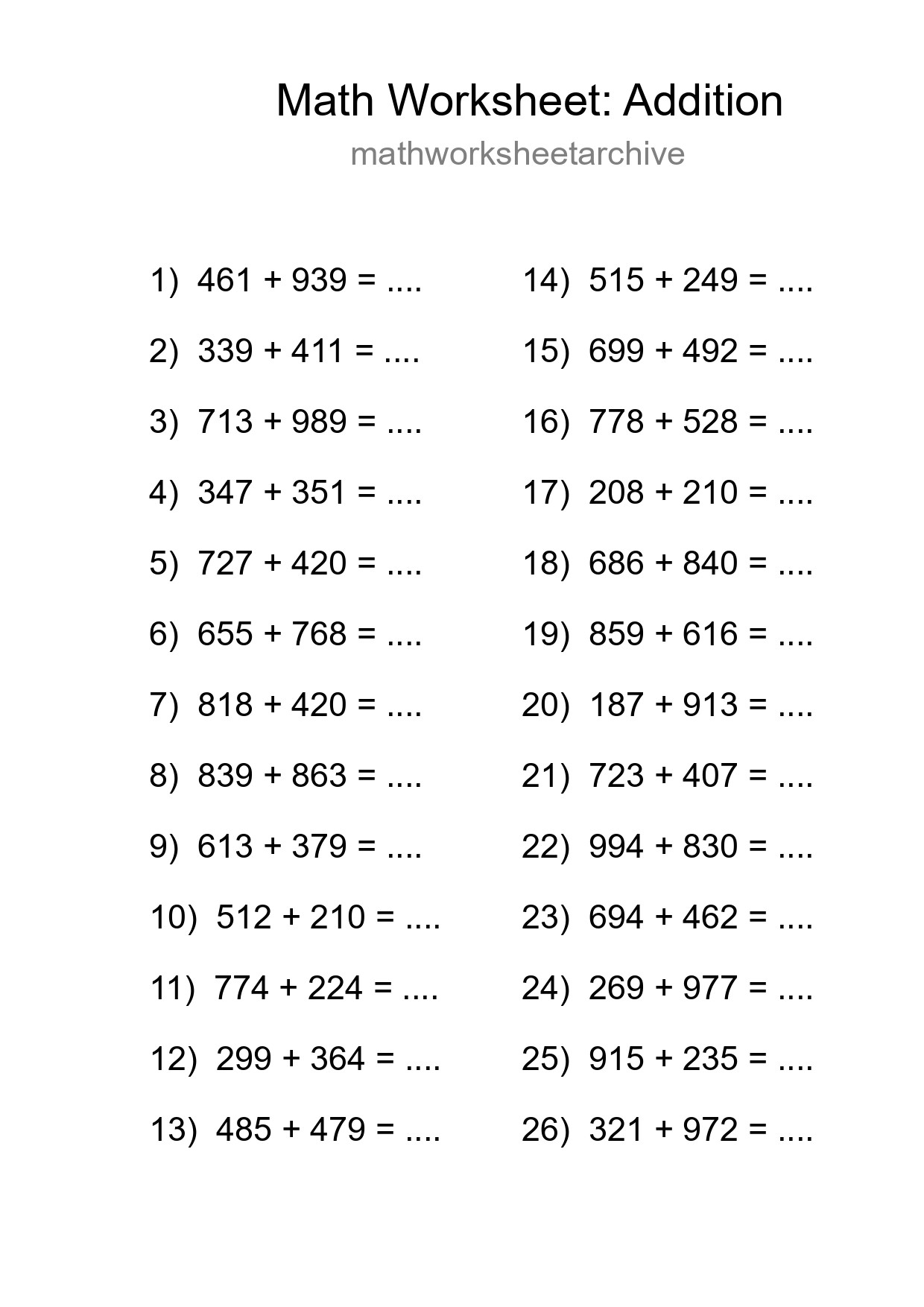 Free 26 Addition Math Worksheet For Grade 5 With Answers - Part 201