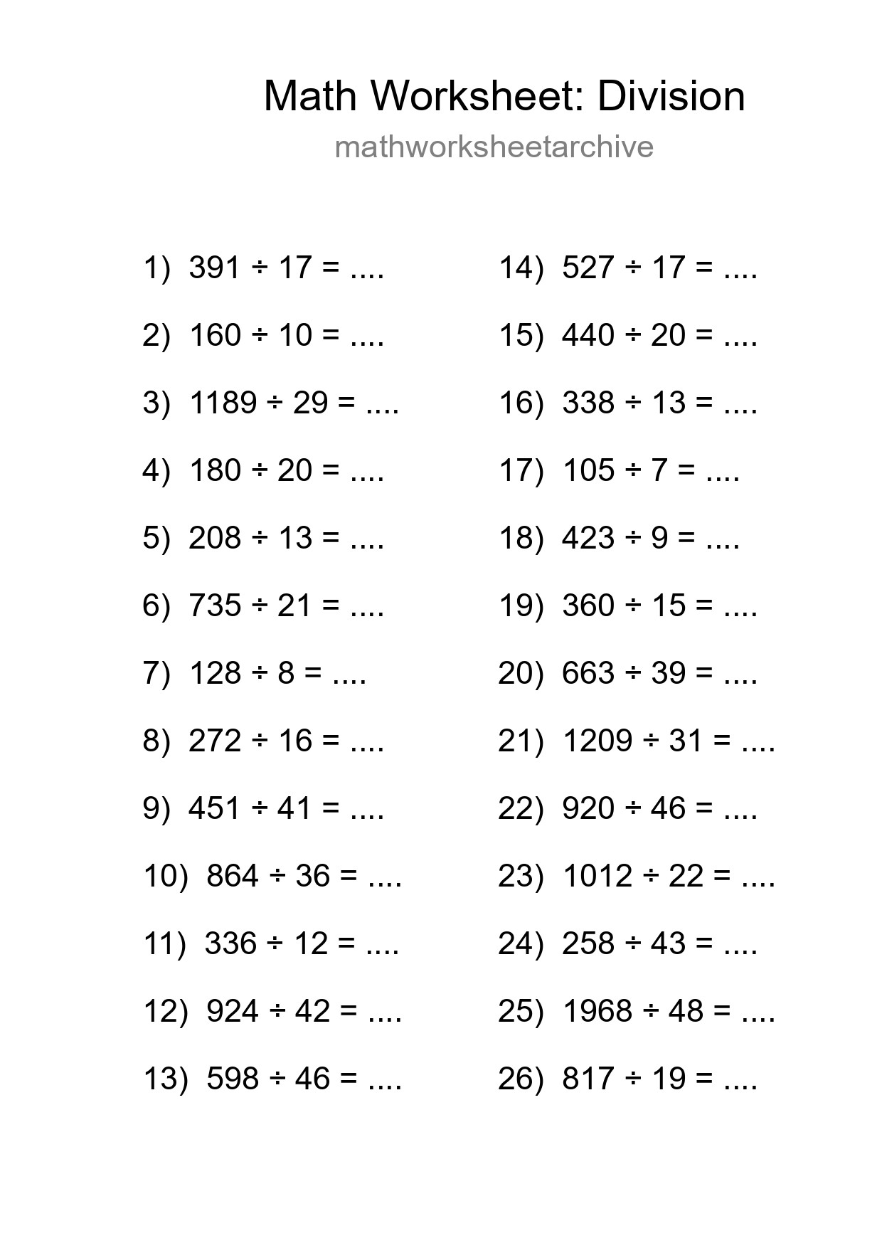 Free 26 Division Math Worksheet For Grade 2 With Answers - Part 74
