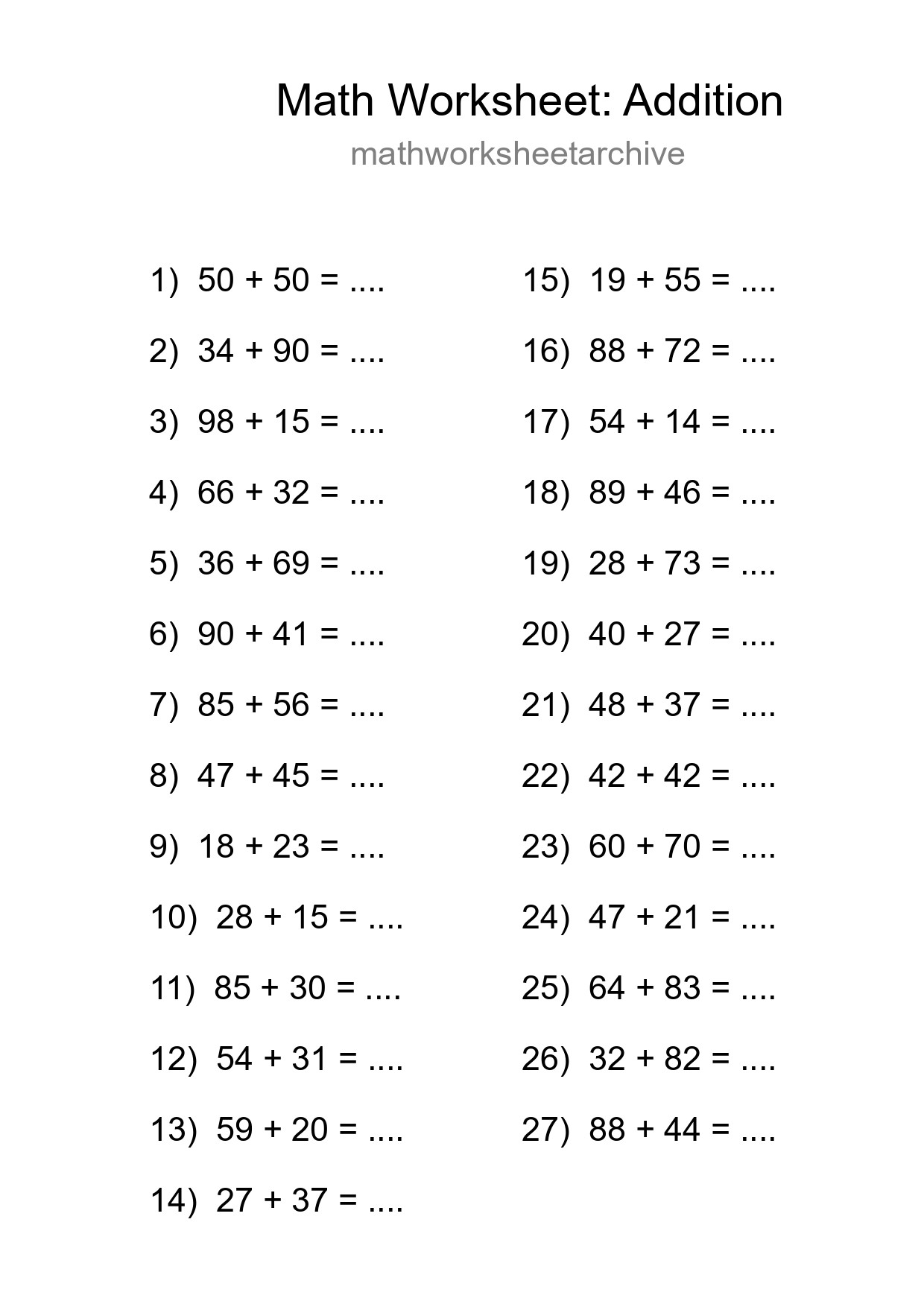 Free 27 Addition Math Worksheet For Grade 3 With Answers - Part 111