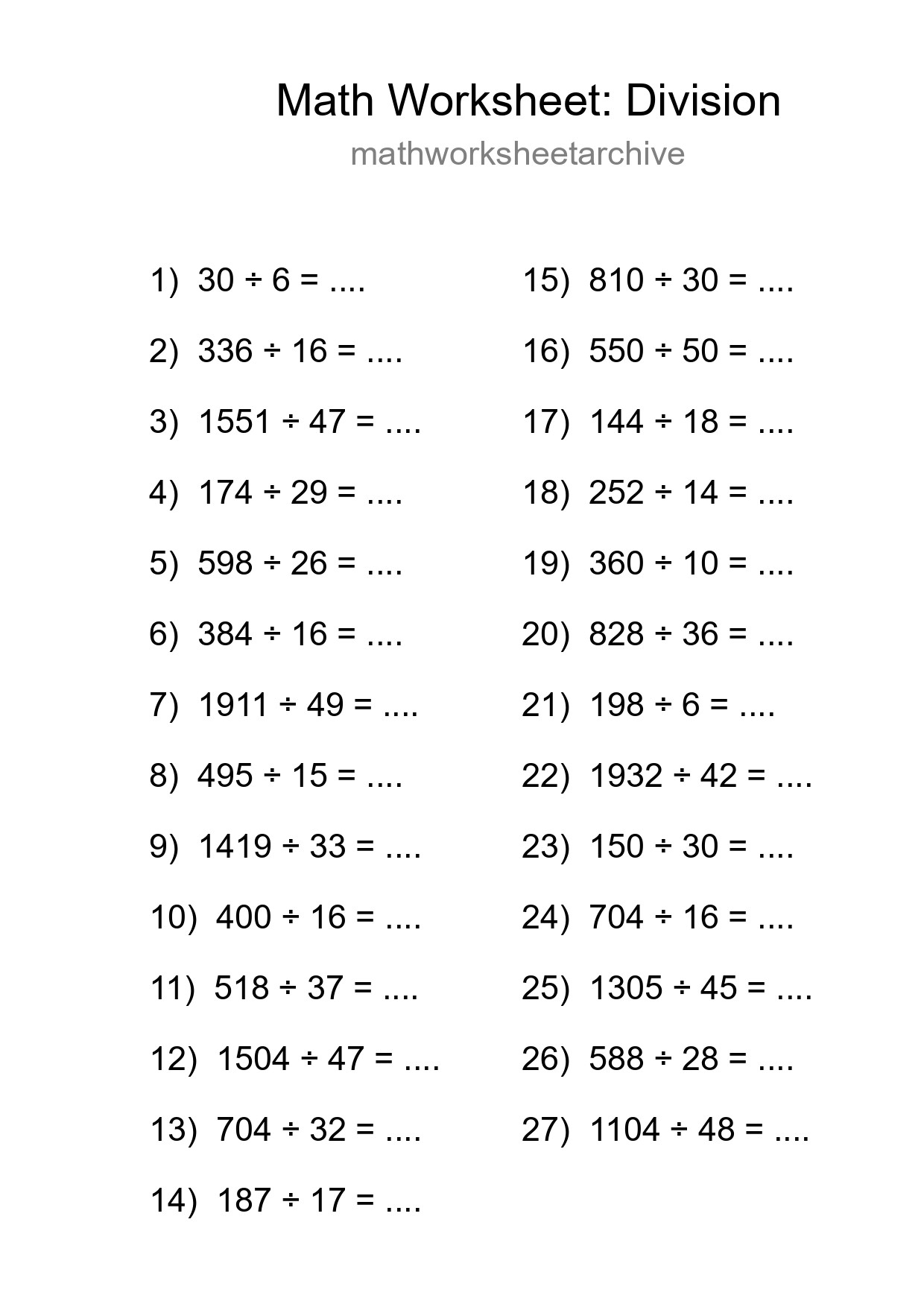 Free 27 Division Math Worksheet For Grade 2 With Answers - Part 264
