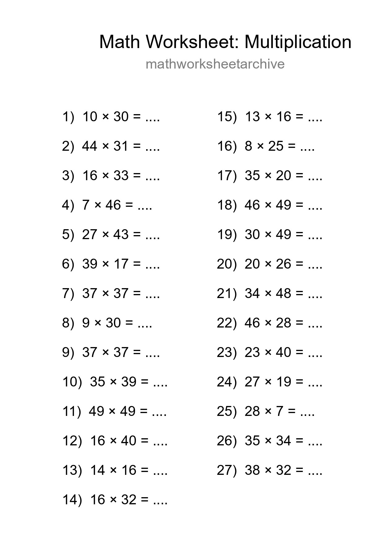 Free 27 Multiplication Math Worksheet For Grade 2 - Part 167