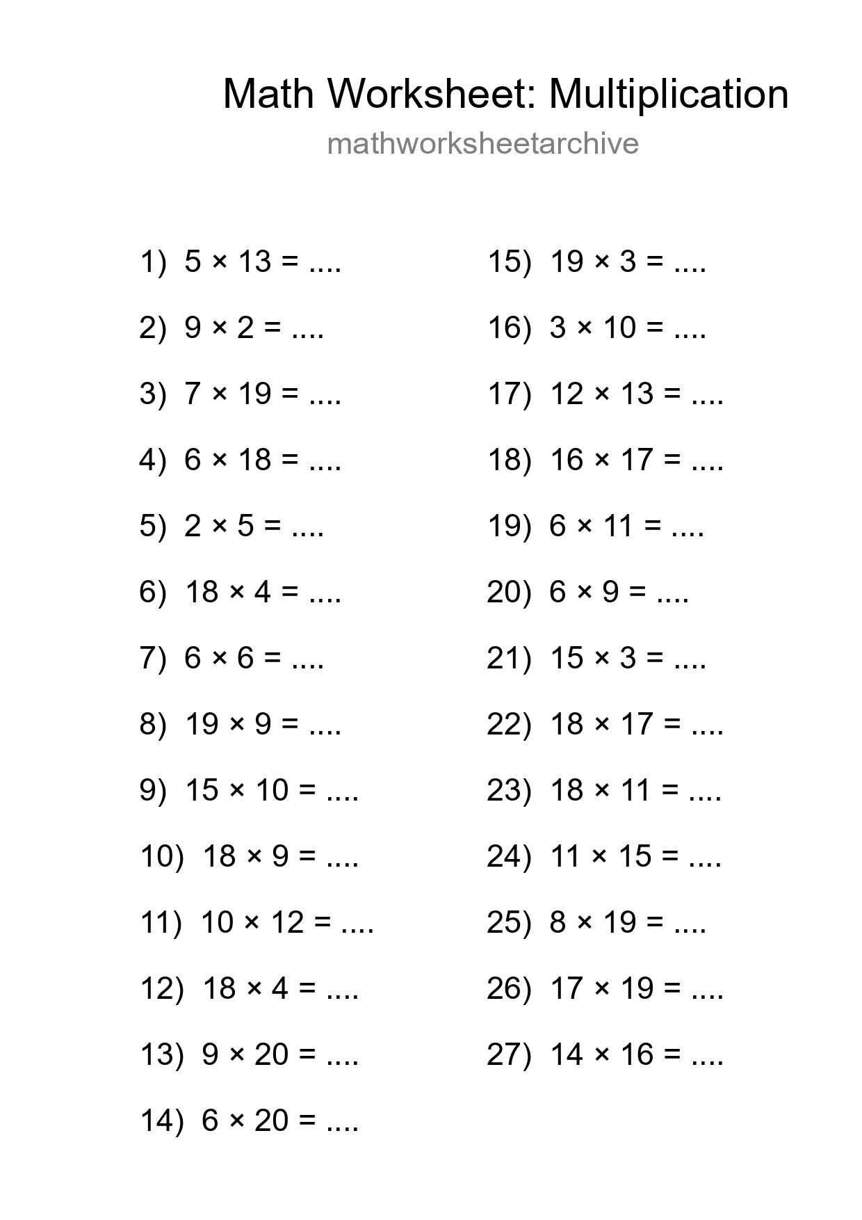 Free 27 Multiplication Math Worksheet For Grade 2 With Answers - Part 117