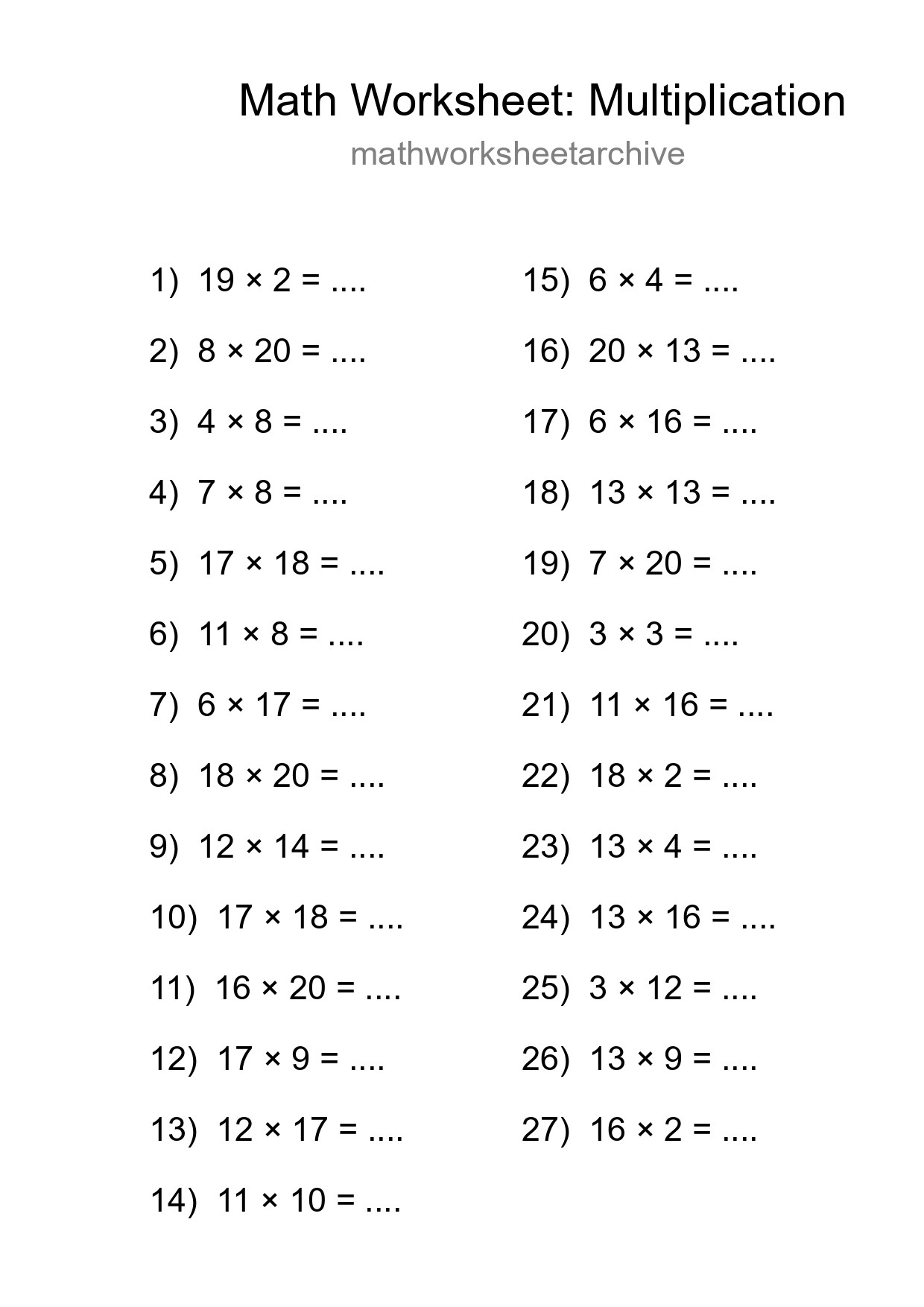 Free 27 Multiplication Math Worksheet For Grade 2 With Answers - Part 7