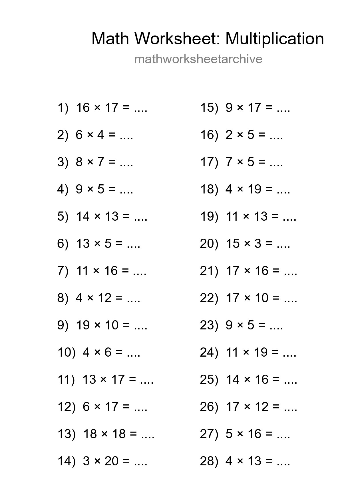 Free 28 Multiplication Math Worksheet For Grade 2 - Part 17