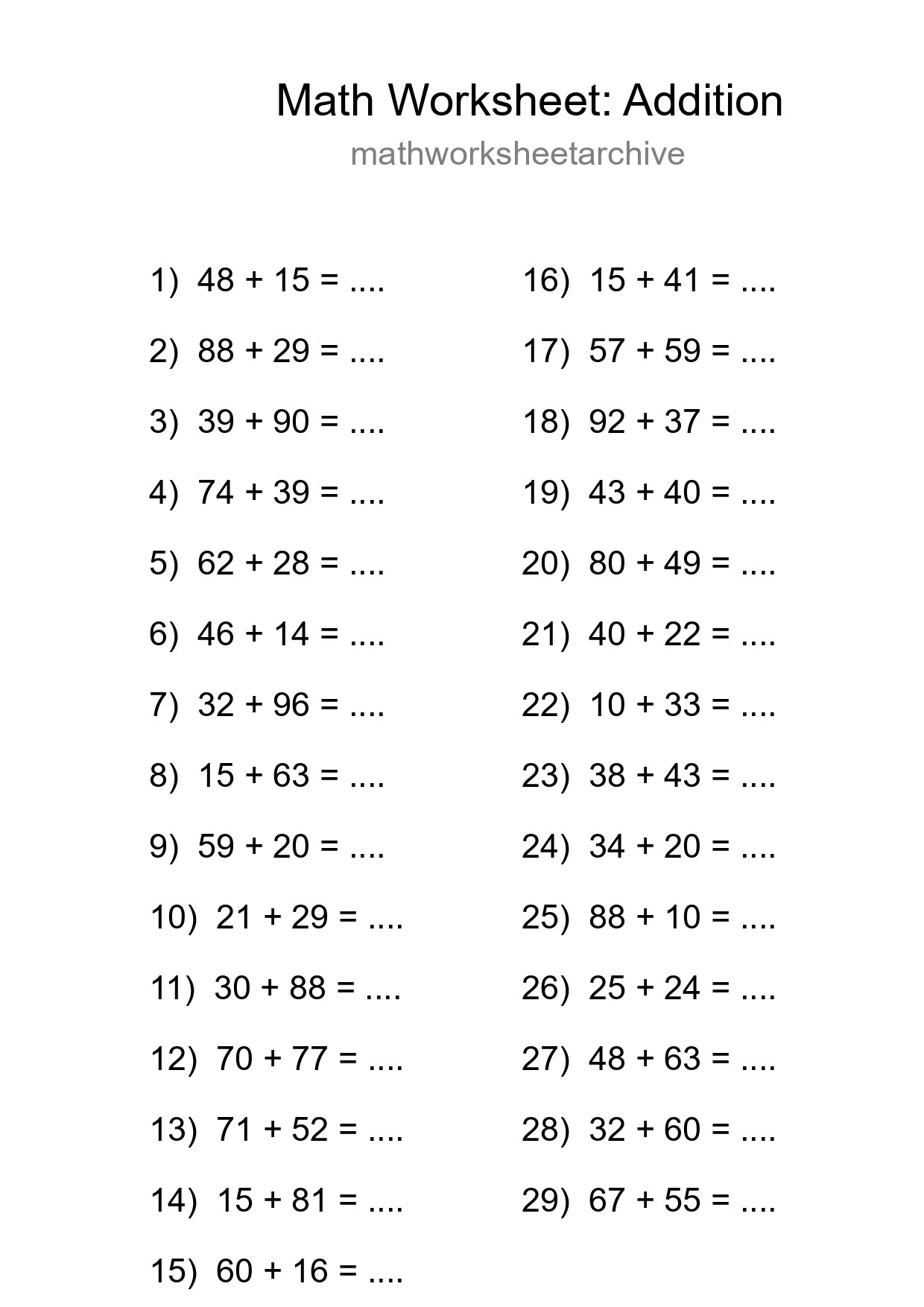 Free 29 Addition Math Worksheet For Grade 3 - Part 241