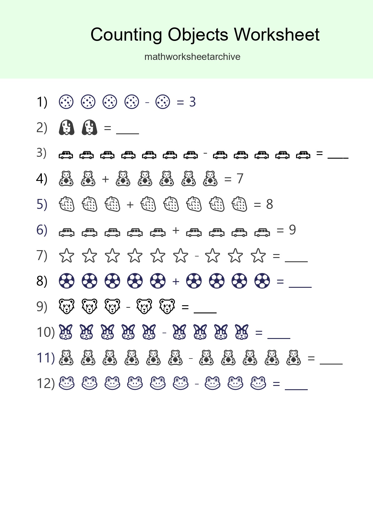 Free Counting Objects Worksheet For Kindergarten - Part 73