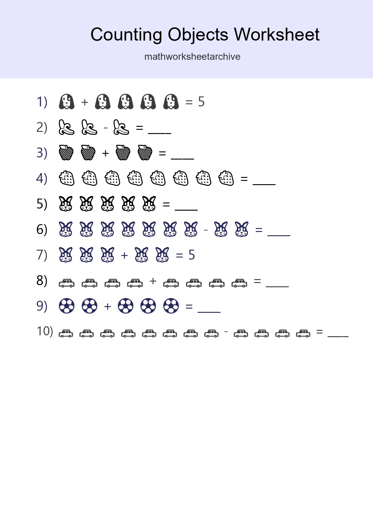 Free Counting Objects Worksheet For Kindergarten Printable - Part 3