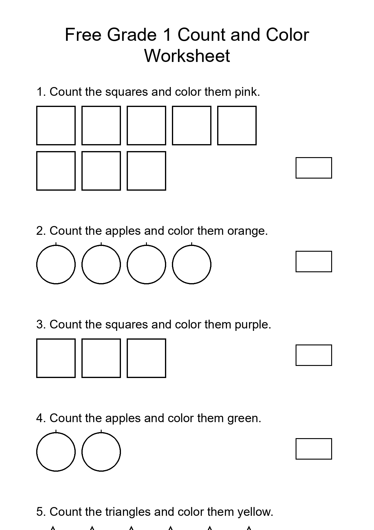 Free Grade 1 Count and Color Worksheet