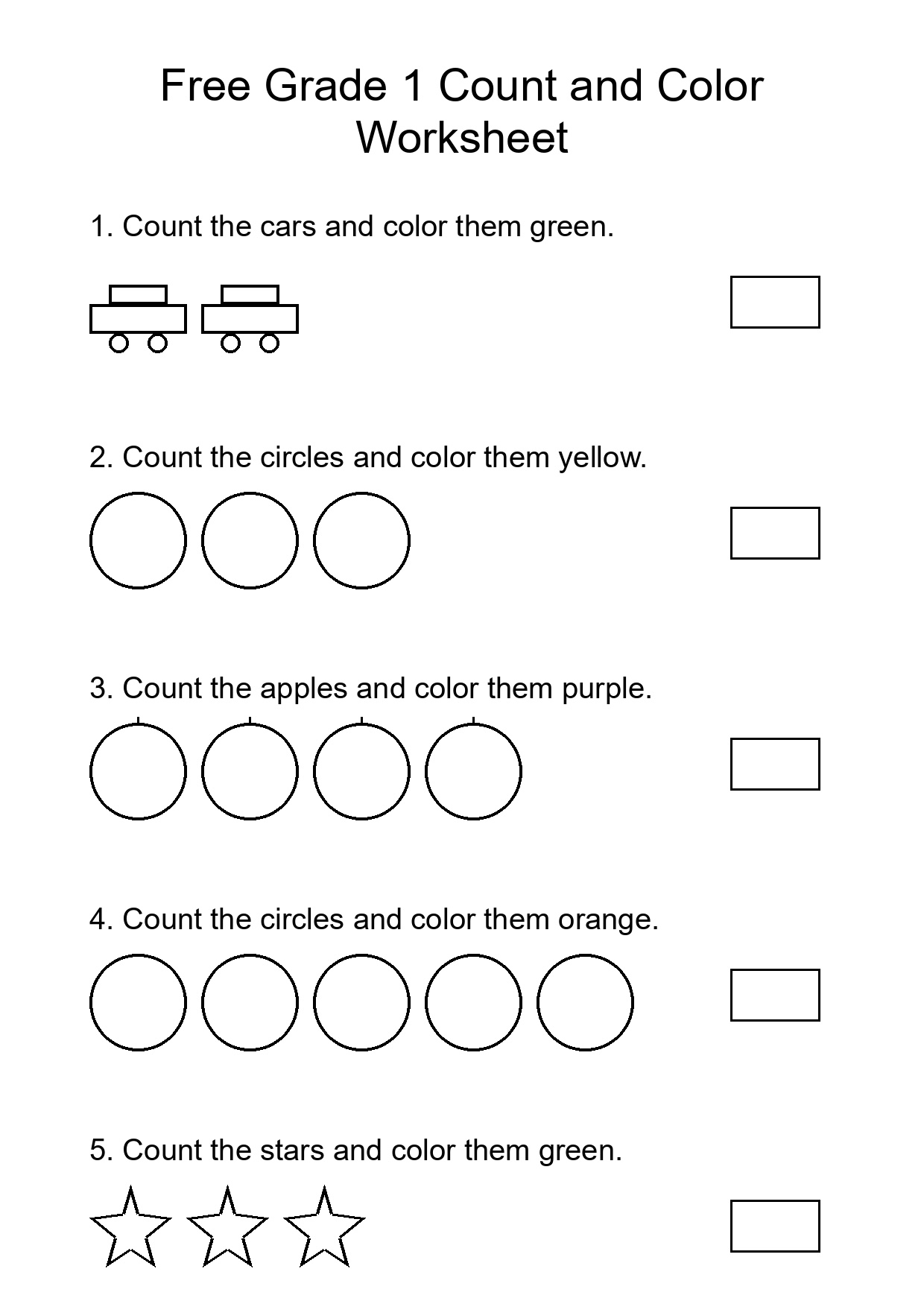 Free Grade 1 Count and Color Worksheet