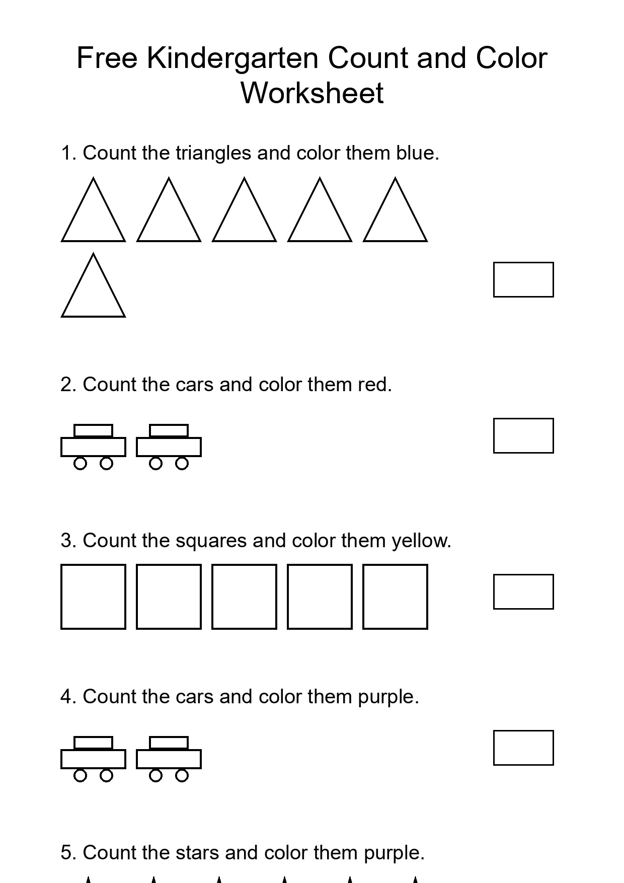 Free Kindergarten Count and Color Worksheet