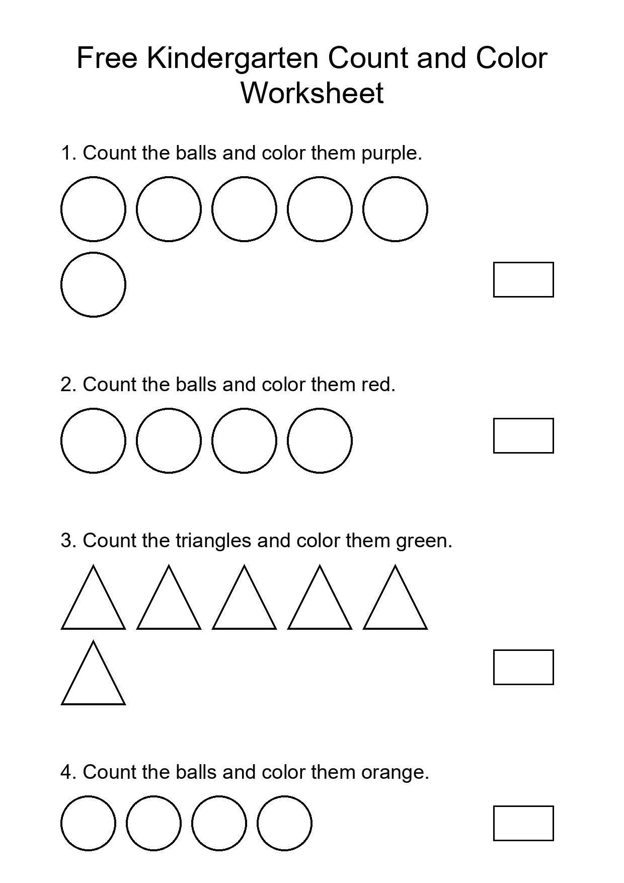Free Kindergarten Count and Color Worksheet