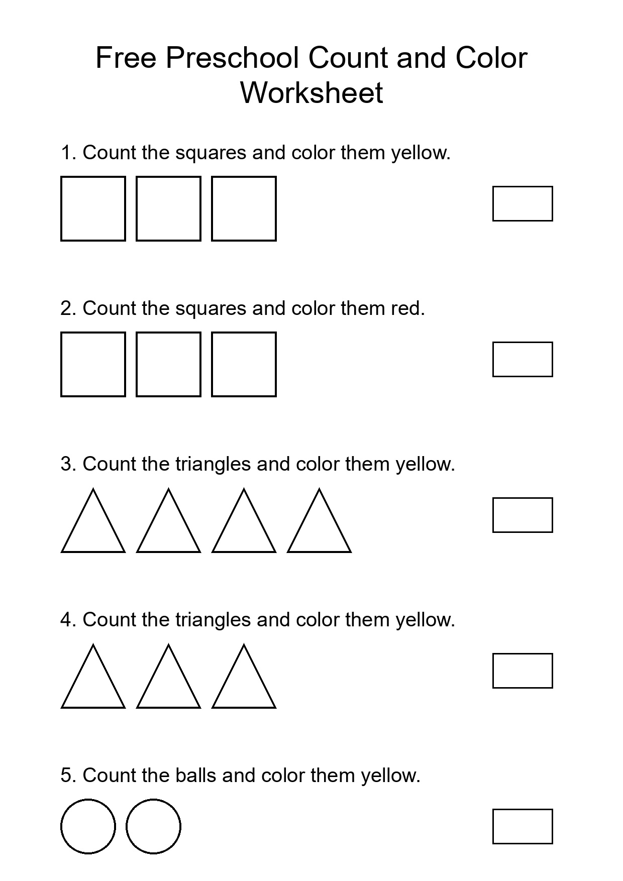 Free Preschool Count and Color Worksheet