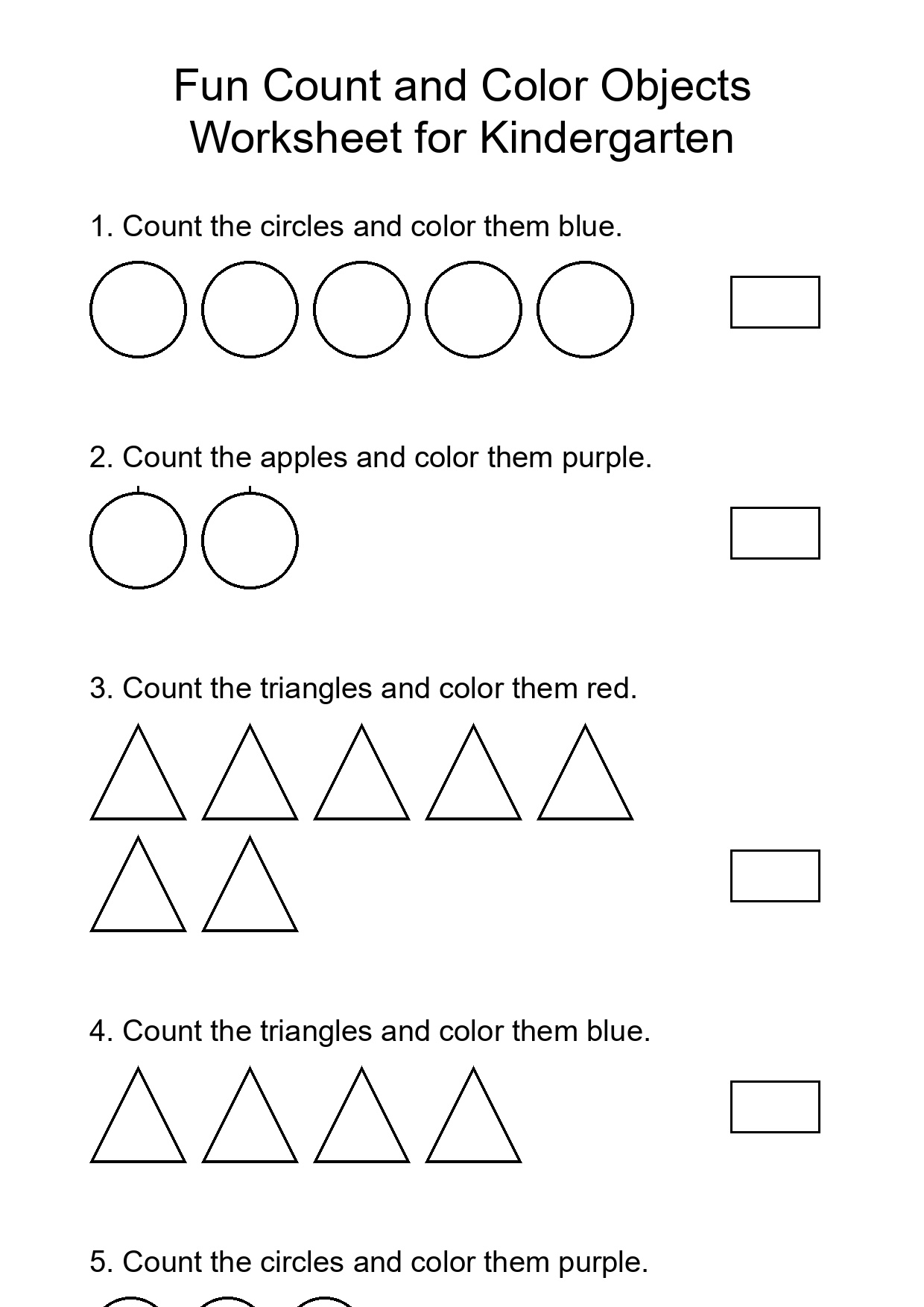 Fun Count and Color Objects Worksheet for Kindergarten